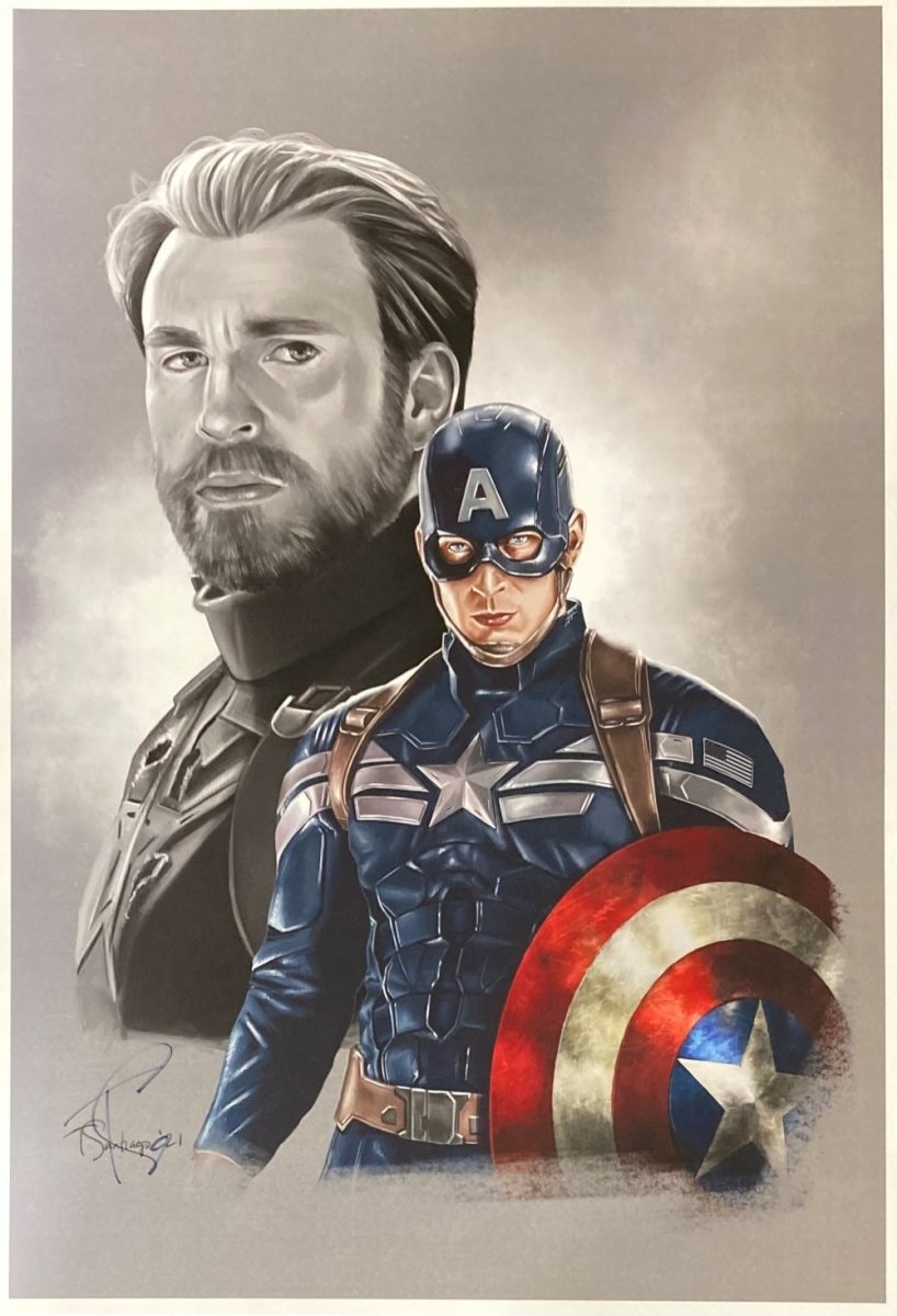 Authentic Chris Evans 13x19 Captain America Lithograph Signed by Tony Santiago - Perfect for Marvel Fans, Collectors & Home Theater Decor