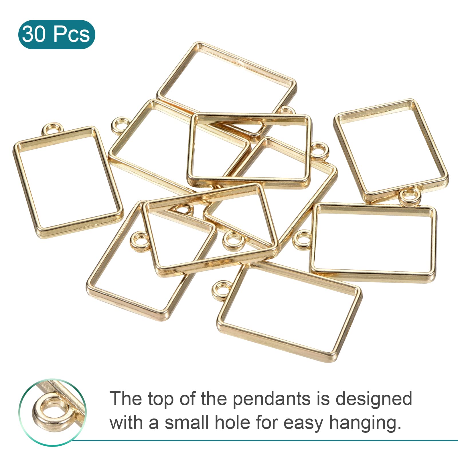 Meccanity 33x21mm Gold Tone Resin Pendant Frames - Rectangle Geometric Alloy Hollow Open Back Charms for DIY Jewelry Making (Pack of 30) | Perfect for Necklaces, Bracelets, Earrings & Craft Projects