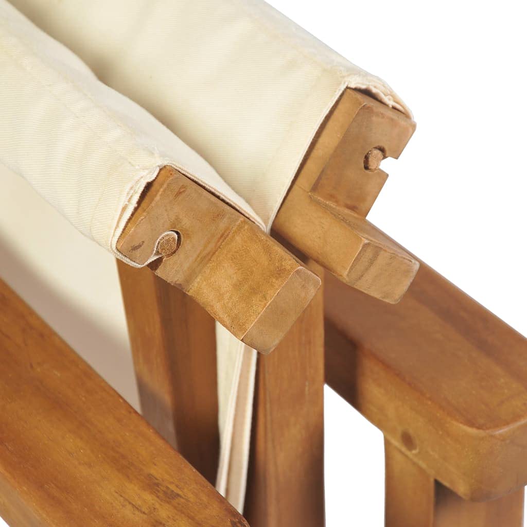 vidaXL Folding Director's Chair - Brown Cream Teak Wood Weather-Resistant Outdoor Furniture - Comfortable Seat & Backrest - Easy Storage & Assembly - Perfect for Garden, Patio, Camping and Beach Use