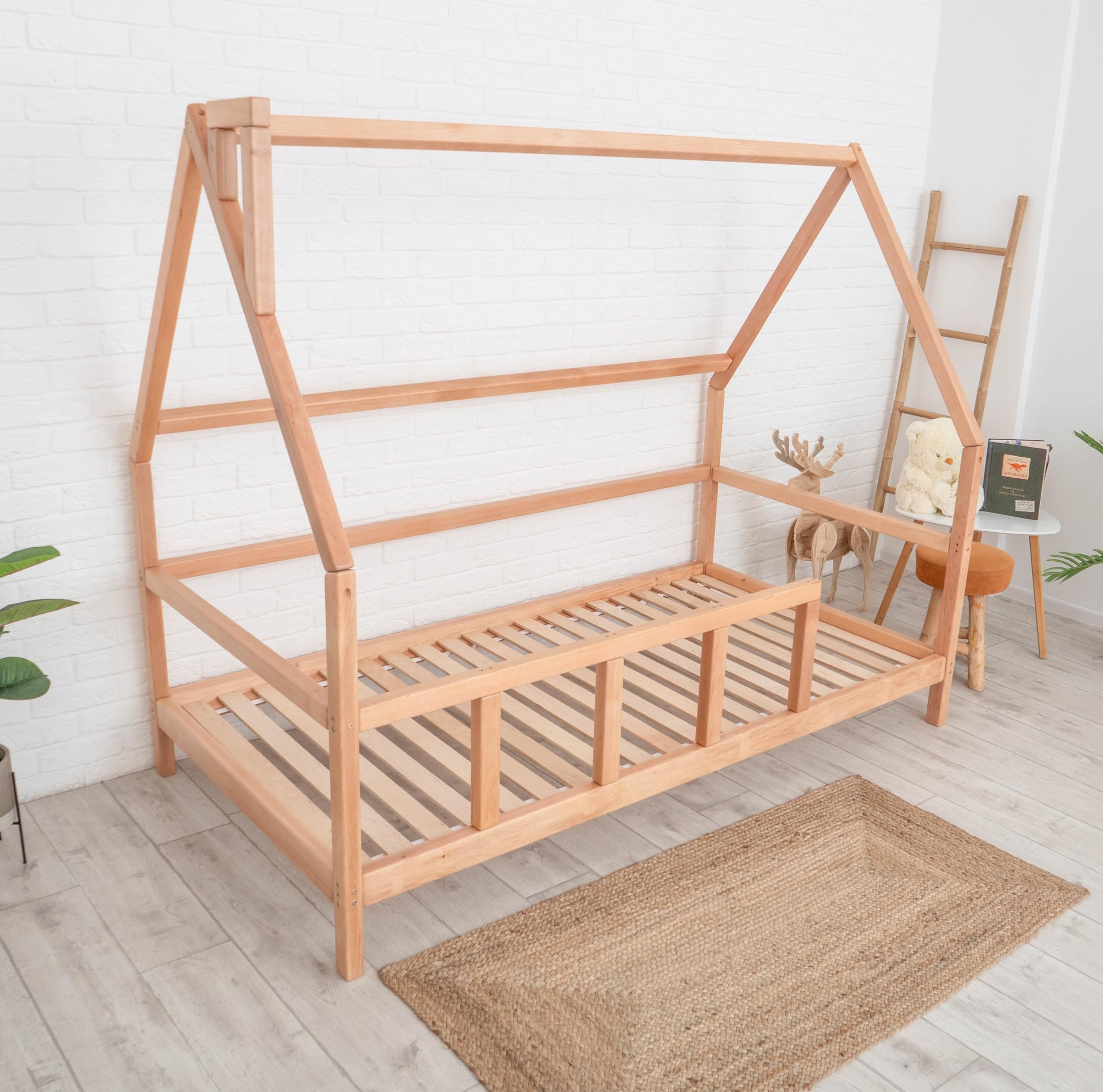 Montessori House Bed for Toddlers - Safe Kids Bed with Rails & Slats - Playpen Floor Bed for Boys & Girls - Available in Small, Twin, Full, Queen & King Sizes - 7 Color Options (Model 1) - Perfect for Montessori Rooms, Daycare Centers & Safe Toddler Sleep Spaces