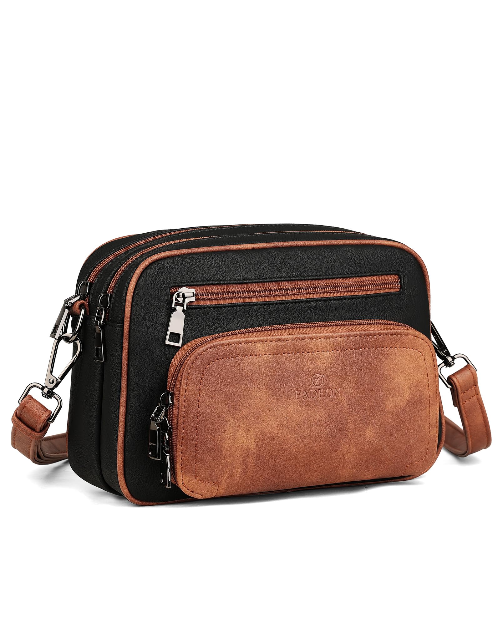 FADEON Women's Leather Crossbody Bag with Multi-Pockets - Adjustable & Removable Strap, Stylish Shoulder Purse for Daily Use, Travel, Shopping & Work