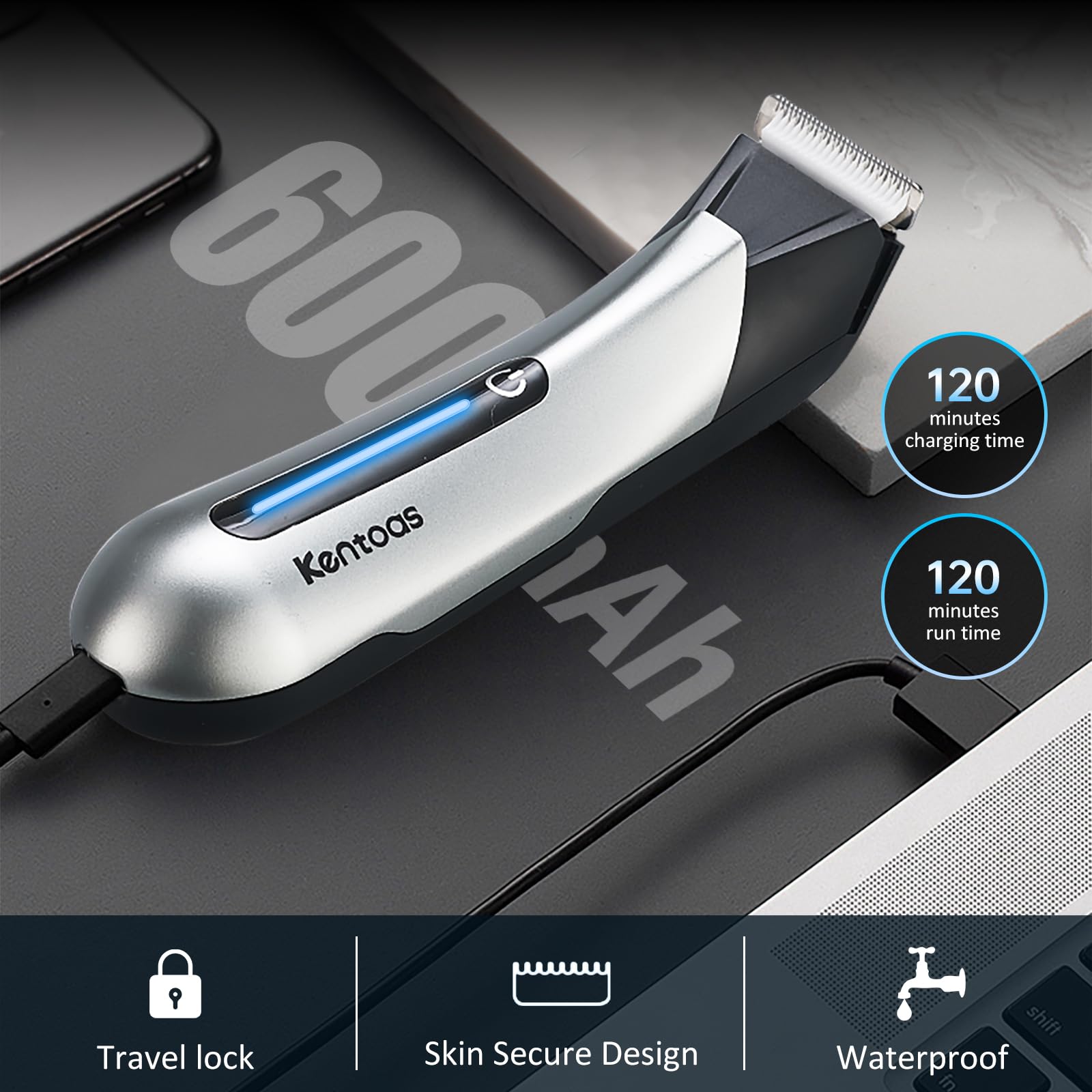 Men's Electric Body Hair Trimmer - 6-in-1 Ceramic Blade Ball & Groin Groomer, Waterproof USB Rechargeable Pubic Shaver with LED Light, No Nicks or Irritation - Perfect for Travel, Gym & Home Grooming