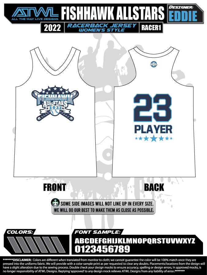 2022 Fishhawk All Stars Sublimated Dye Women's Racerback Tank Top - Gym Workout, Running & Yoga Activewear