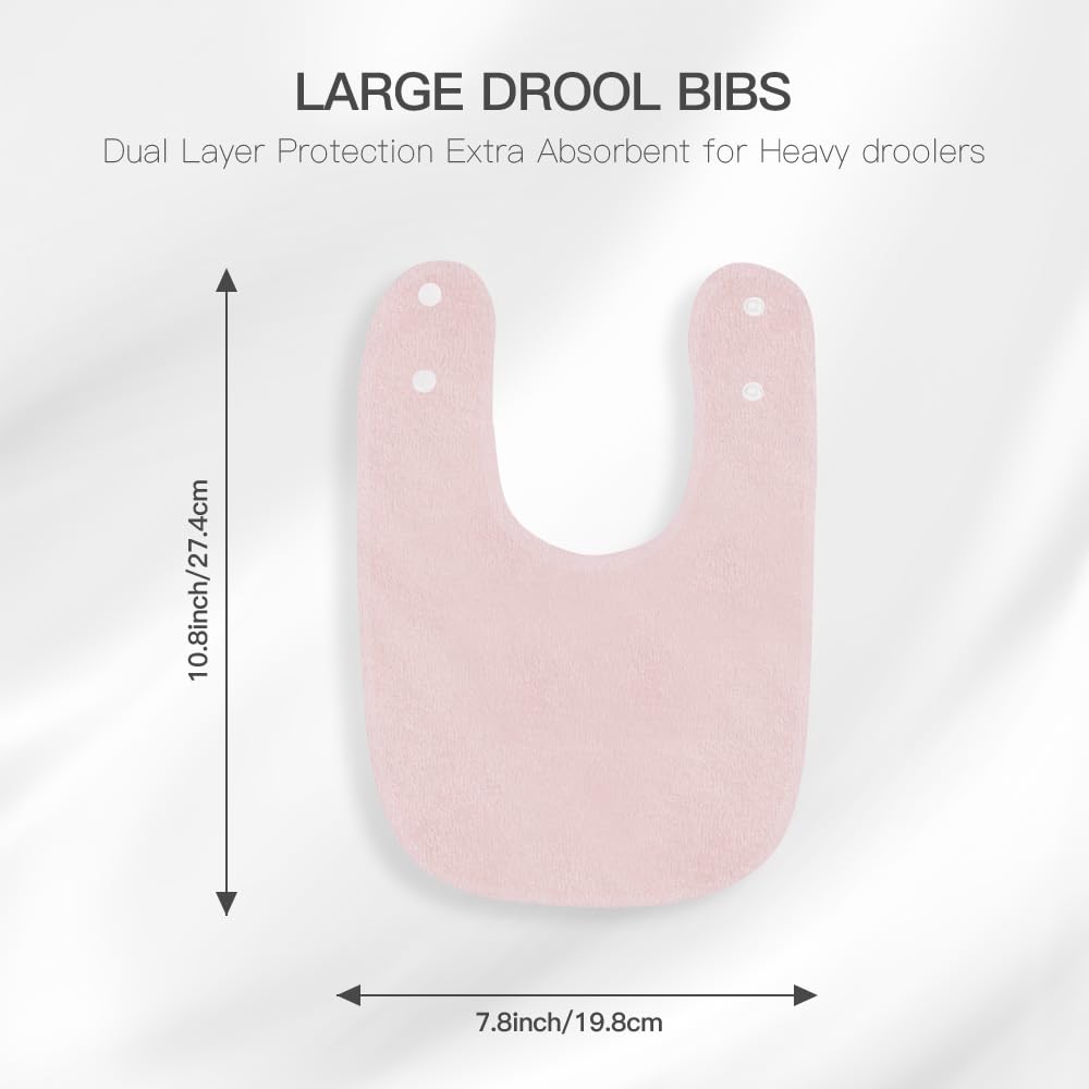 8 Pack Baby Terry Bibs - Soft Adjustable Drooling Bibs with Snaps for Boys & Girls | Ultra Absorbent Unisex Infant Bibs for Feeding, Teething & Messy Playtime