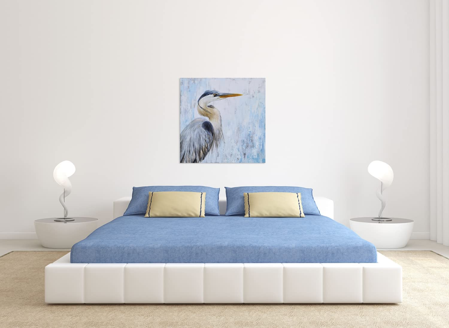 SYGALLERIER Heron Canvas Wall Art - Modern Teal & Grey Abstract Bird Painting with Textured Finish - Cormorant Picture for Living Room, Bedroom, Bathroom Decor - Perfect for Coastal, Boho & Farmhouse Style Homes