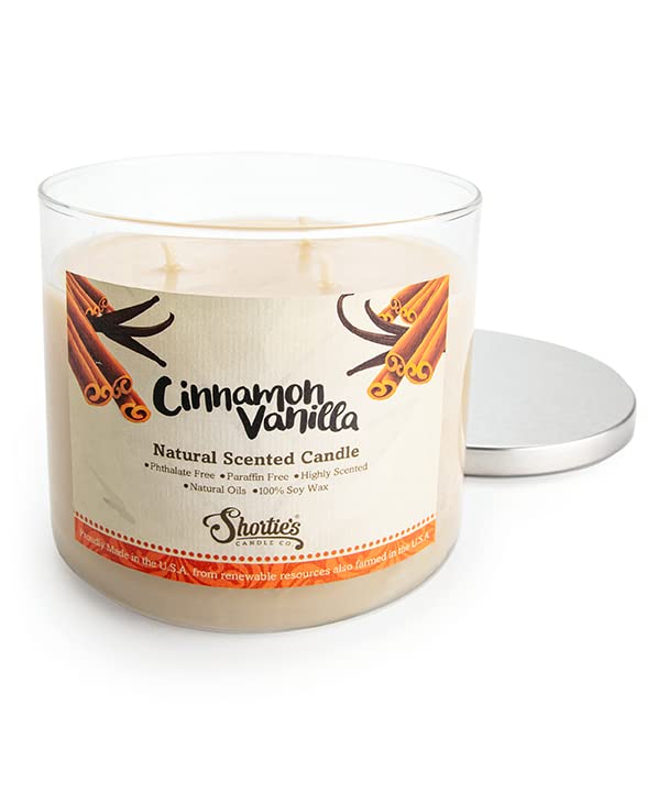 Cinnamon Vanilla Highly Scented Natural 3-Wick Soy Candle | Essential Fragrance Oils | 100% Soy Wax, Phthalate & Paraben Free | Clean Burning 14.5oz Candle for Home, Relaxation & Aromatherapy