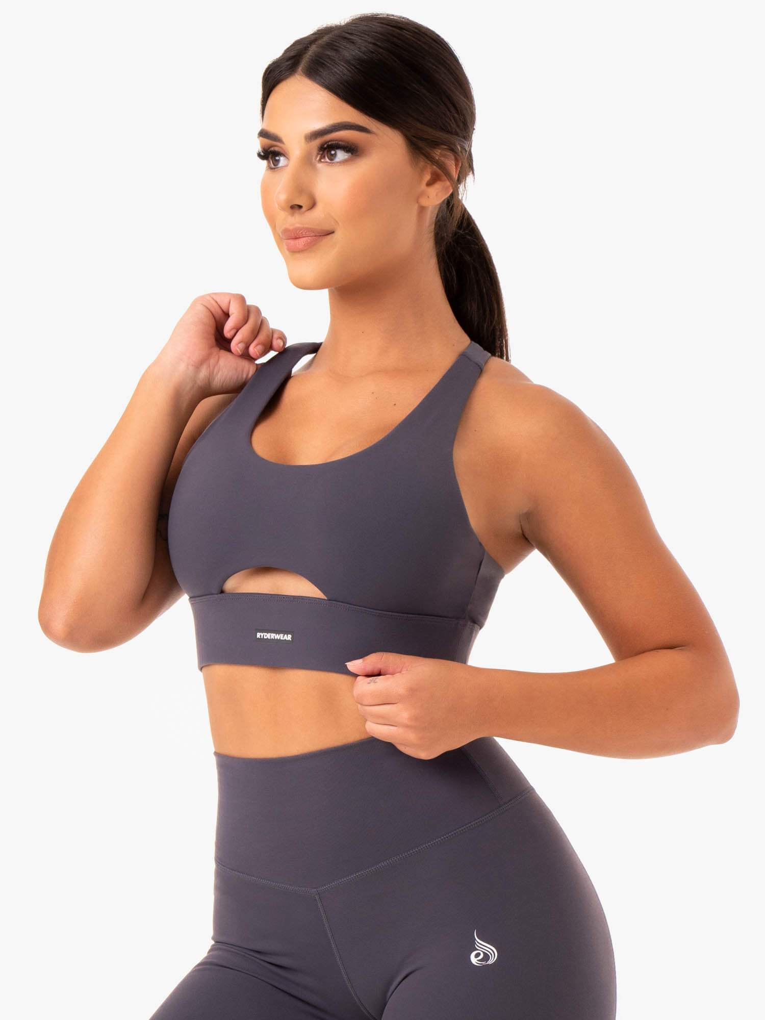 High-Performance Racerback Sports Bra for Women - Breathable Workout Top in Charcoal Grey | Ideal for Running, Yoga & Gym Training