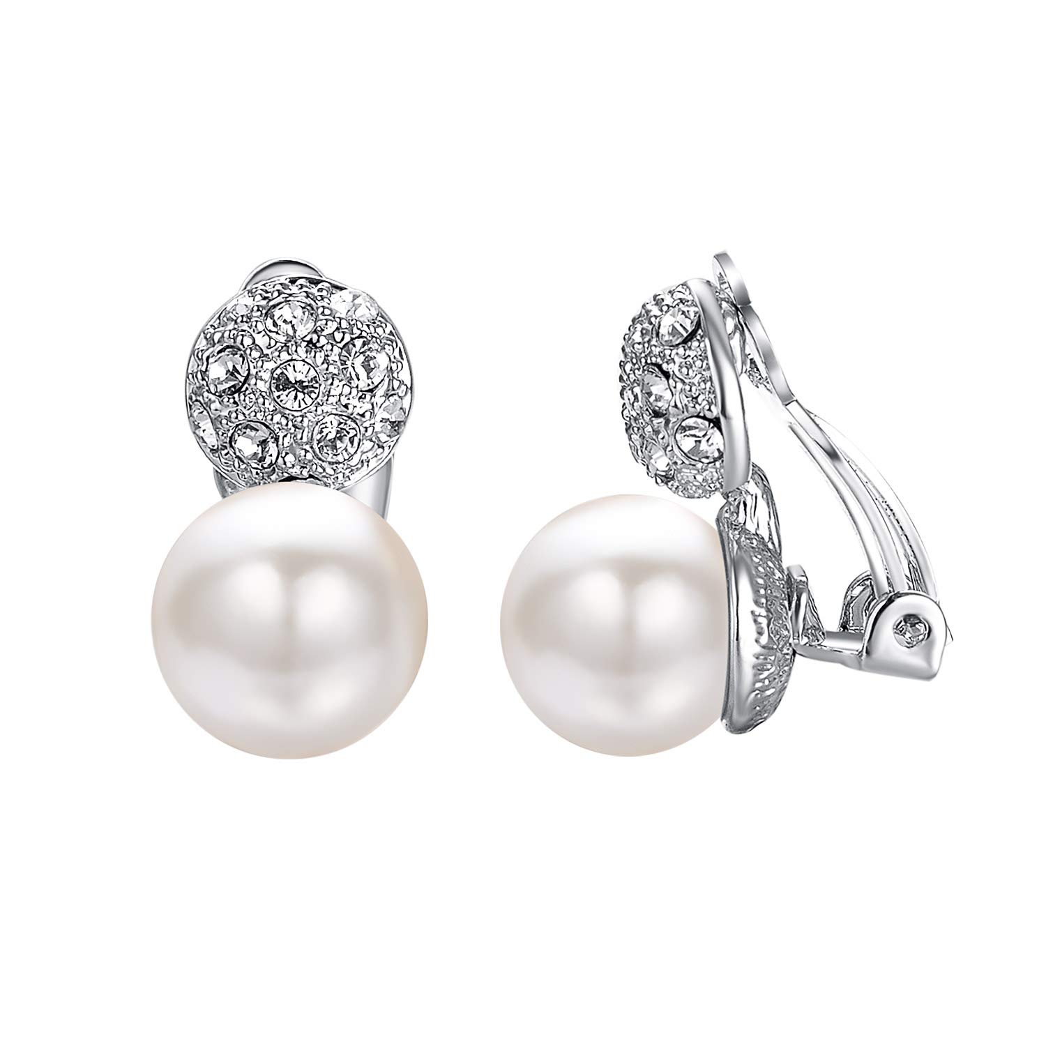 Clip On Earrings for Women - 18K Gold Plated Austrian Crystal Victorian Style Dangle Earrings with Faux Pearls, Non-Pierced Wedding Jewelry | Perfect for Bridal, Prom, Party & Special Occasions