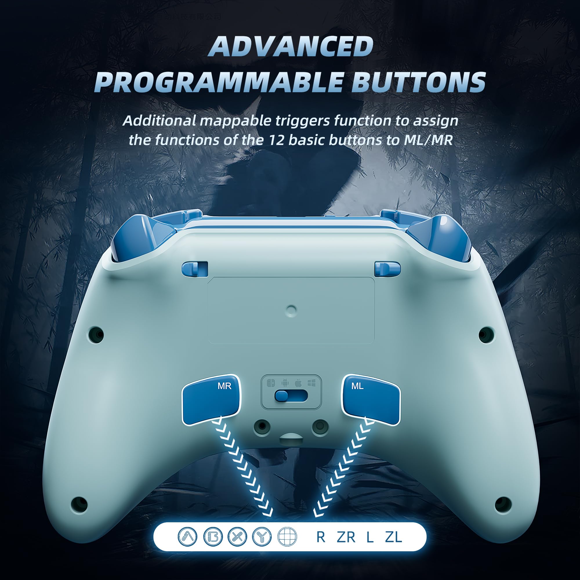 Mytrix Wireless Pro Controller for Nintendo Switch/PC - Hall Effect Joysticks, Bluetooth, Charging Dock (Aqua Blue) - Perfect for Gaming on TV & Mobile