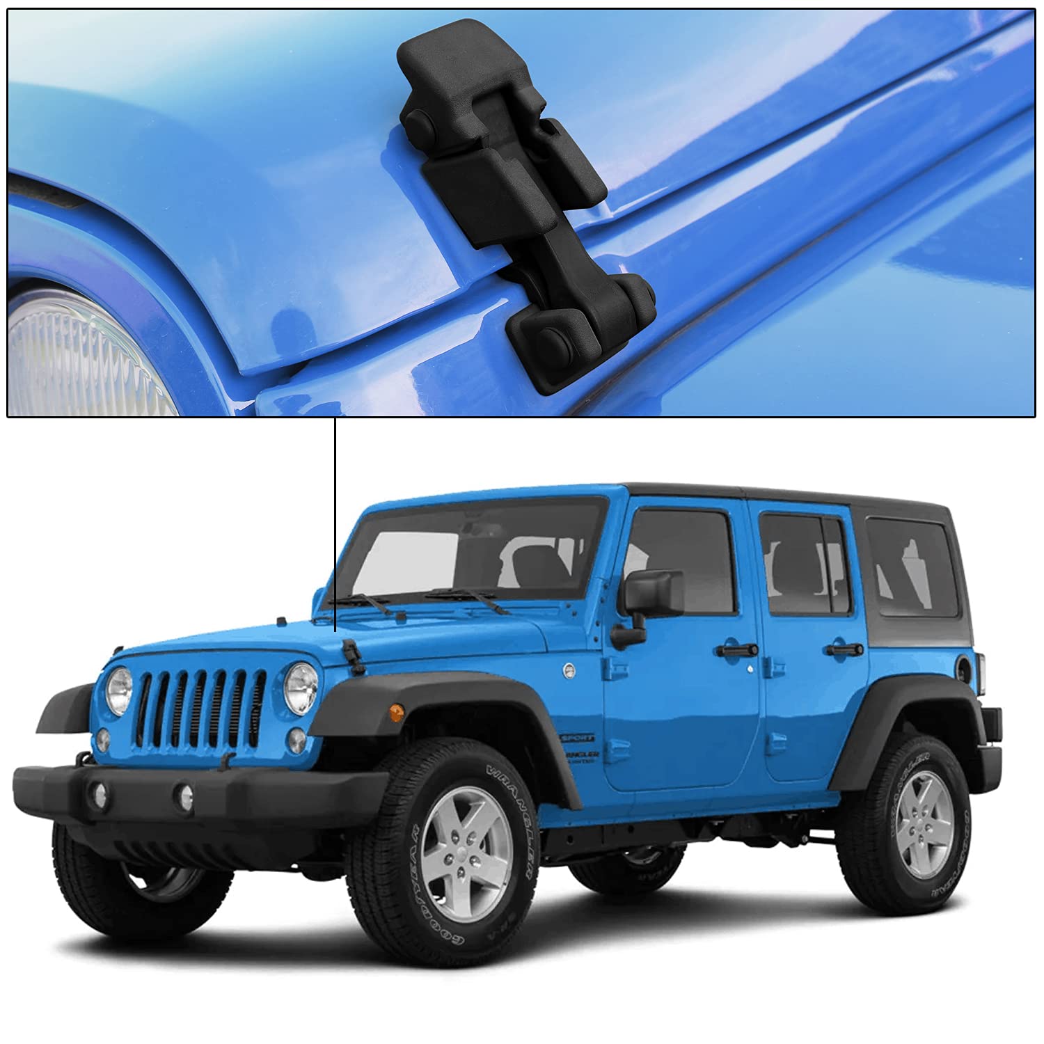 JeCar Hood Latches for Jeep Wrangler JK & JKU (2007-2018) - Heavy Duty Black Hood Catch Kits | Exterior Accessories Replacement | Perfect for Off-Roading & Daily Driving