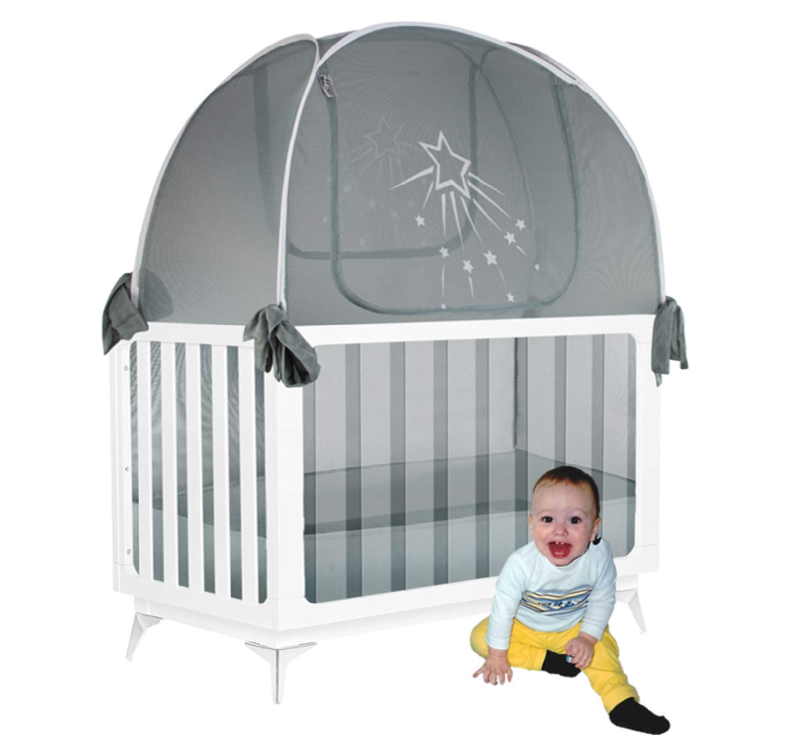 Premium Aussie Cot Net Baby Crib Tent Twin Pack (2 Silver Star Crib Tents) - Breathable Mosquito Netting to Prevent Baby Climbing Out - Perfect for Nursery, Daycare & Travel Use