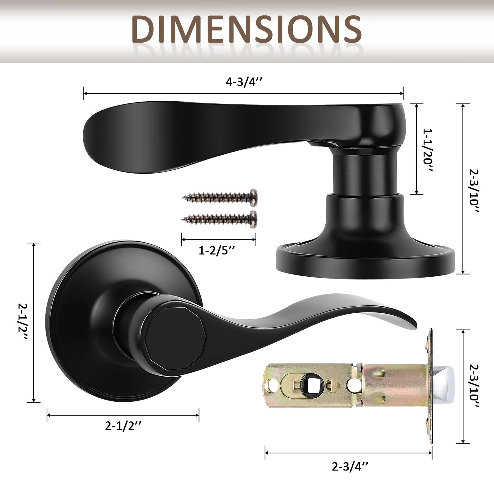 1 Pack Black Keyless Wave Levers Handles - Interior Passage Door Locksets for Hall Closet & Bedroom Doors - Reversible Right & Left Handed - Easy DIY Installation for Home & Office Use