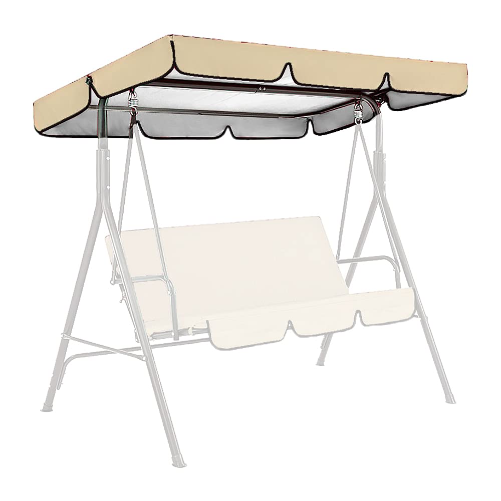 Waterproof UV Block Sun Shade Swing Canopy Replacement Cover - 3 Seat Outdoor Patio Swing Chair Top for Garden, Backyard, Poolside (Beige) | Perfect for Relaxing in Shade During Sunny Days