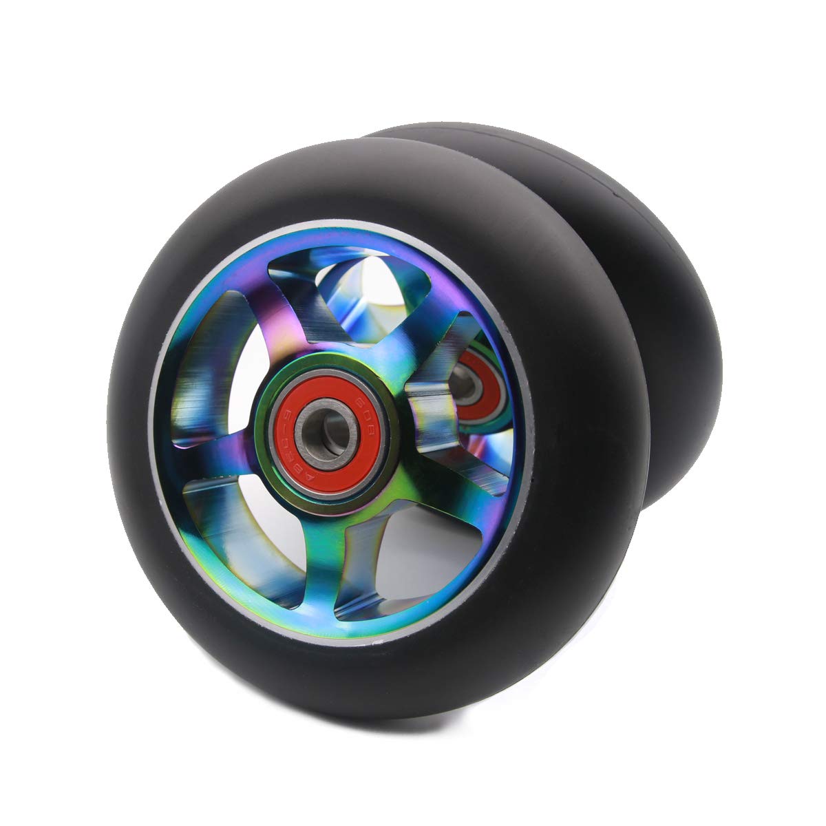 2pcs 100mm Pro Scooter Wheels with ABEC 9 Bearings - Replacement Wheels for MGP, Razor, Lucky & Envy Pro Scooters - Perfect for Street Tricks, Park Riding & Extreme Stunts