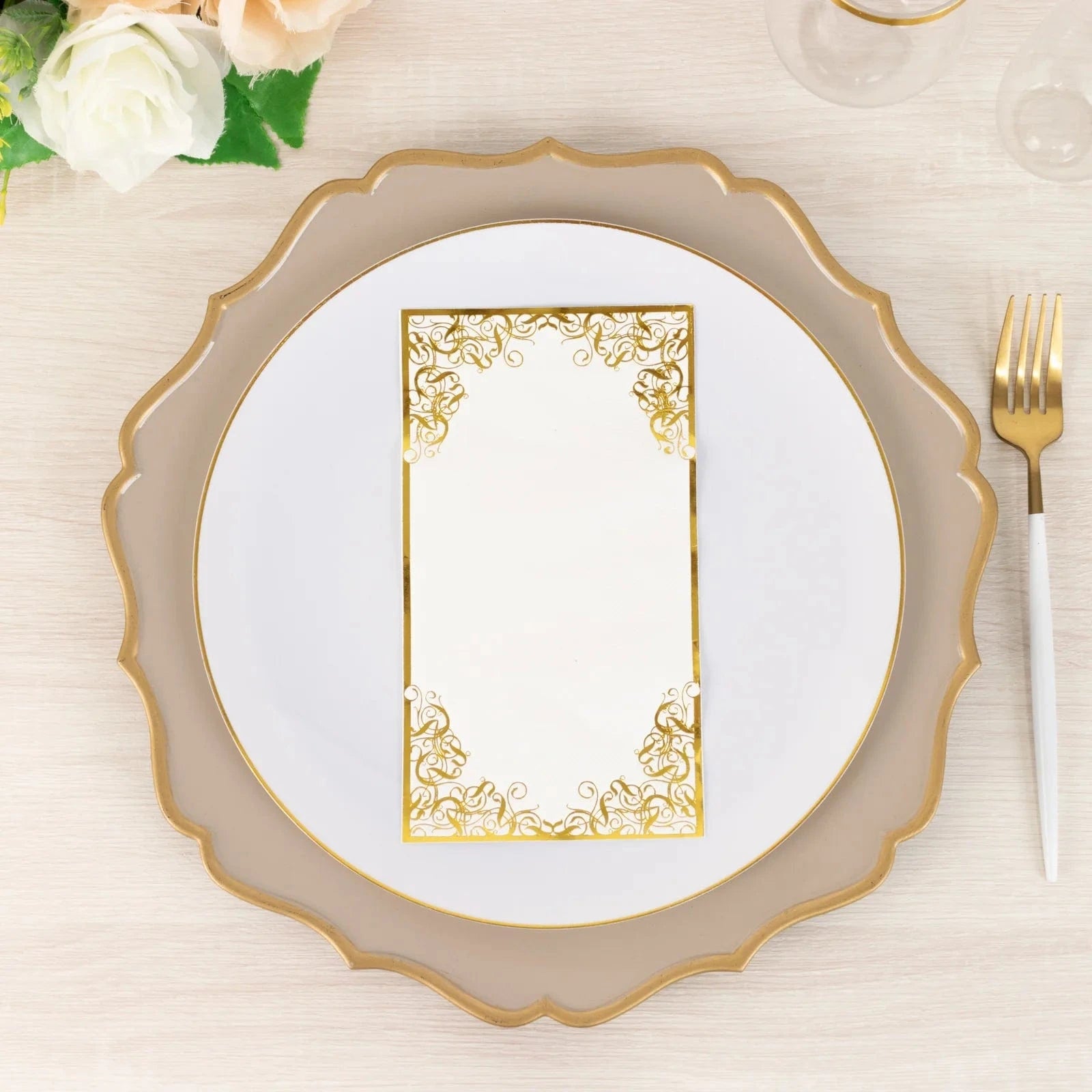 50-Pack Premium Soft White Dinner Napkins with Elegant Gold Foil Lace Design - Perfect for Weddings, Parties & Fine Dining