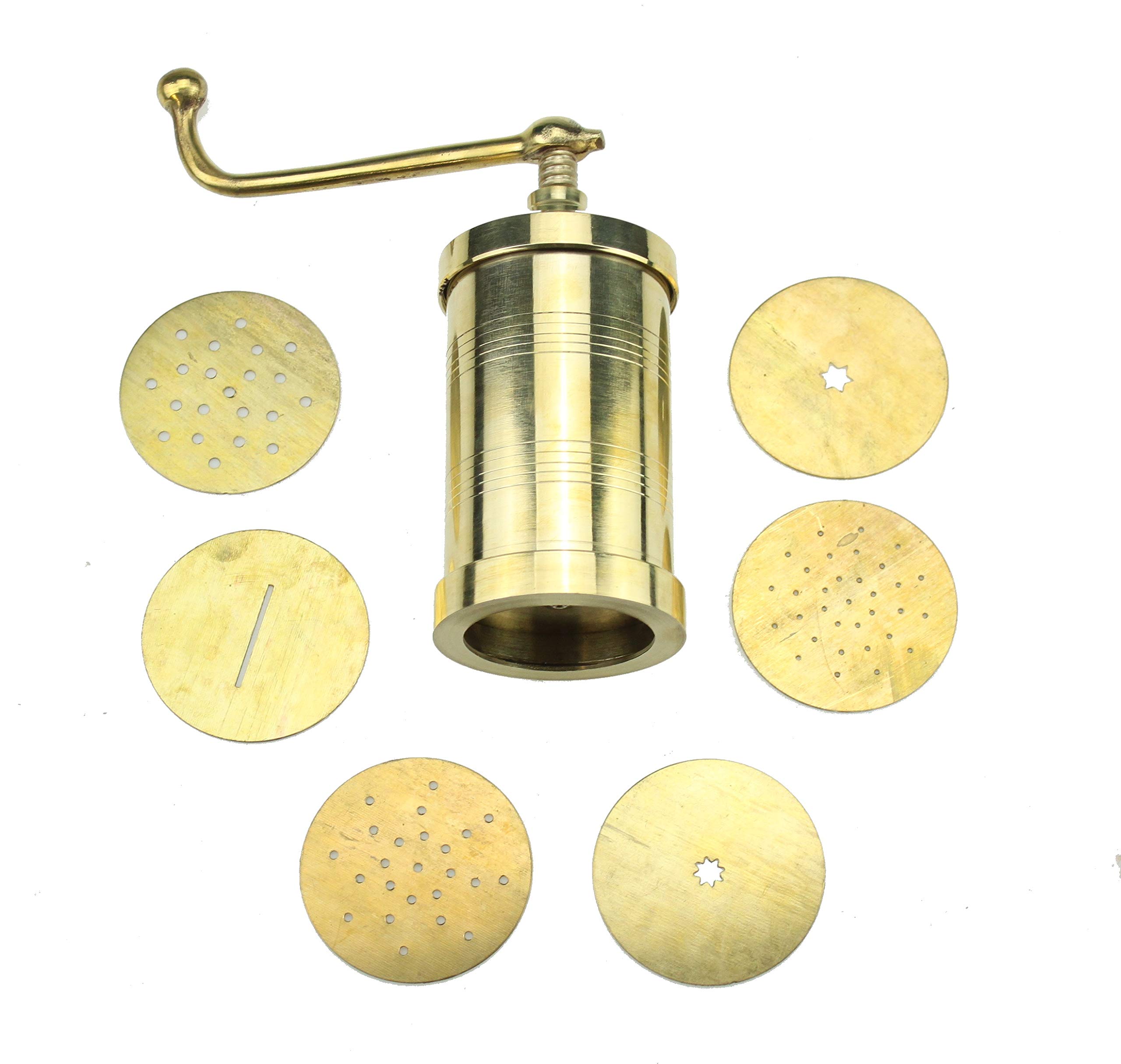 Premium Brass Manual Pasta Maker - 6 Disc Plates for Spaghetti, Noodles, Murukku, Chakli & Bhujia | Traditional Indian Snack & Italian Pasta Press Machine | Perfect for Home Cooking, Restaurants & Gift Giving