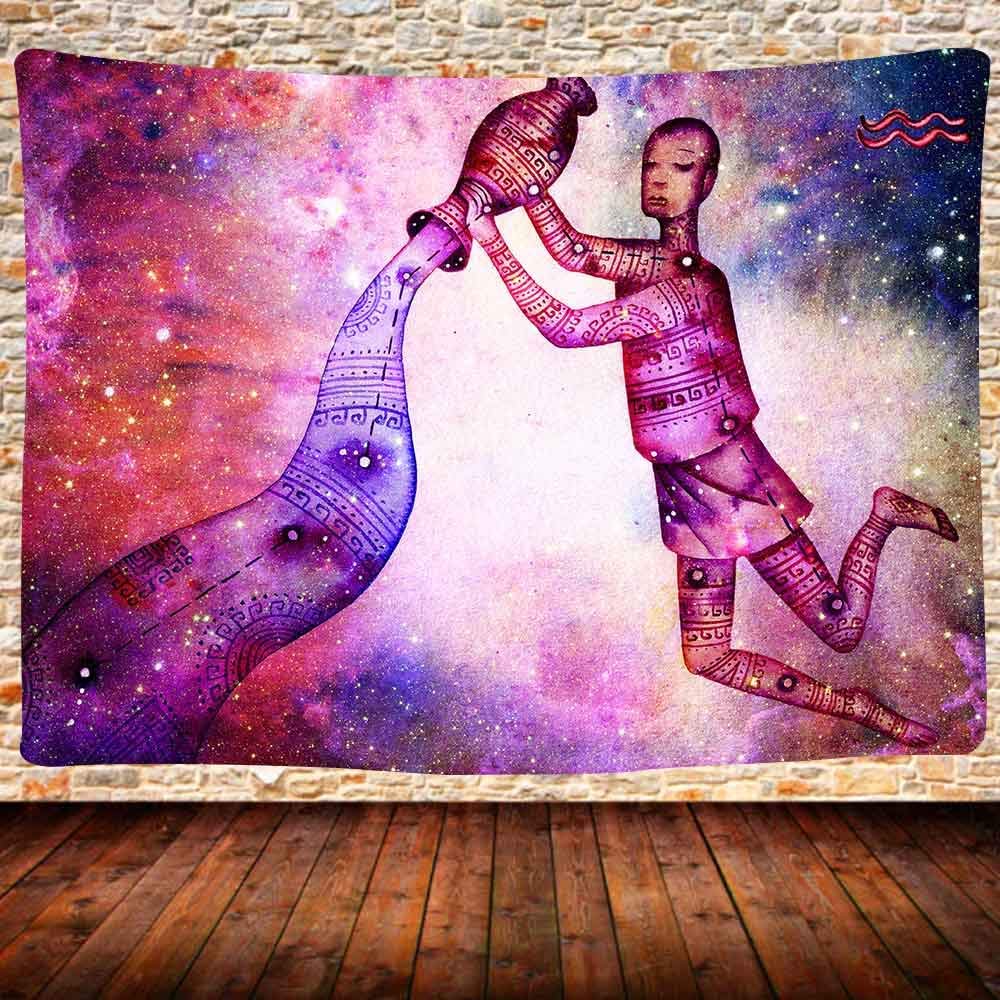 Zodiac Constellation Tapestry - Aquarius Wall Hanging Decor for Bedroom, Beach Towel & Picnic Mat | 59x51 Inch Astrology Horoscope Fantasy Home Decor | Perfect for Dorm Room, Yoga Space & Boho Aesthetic