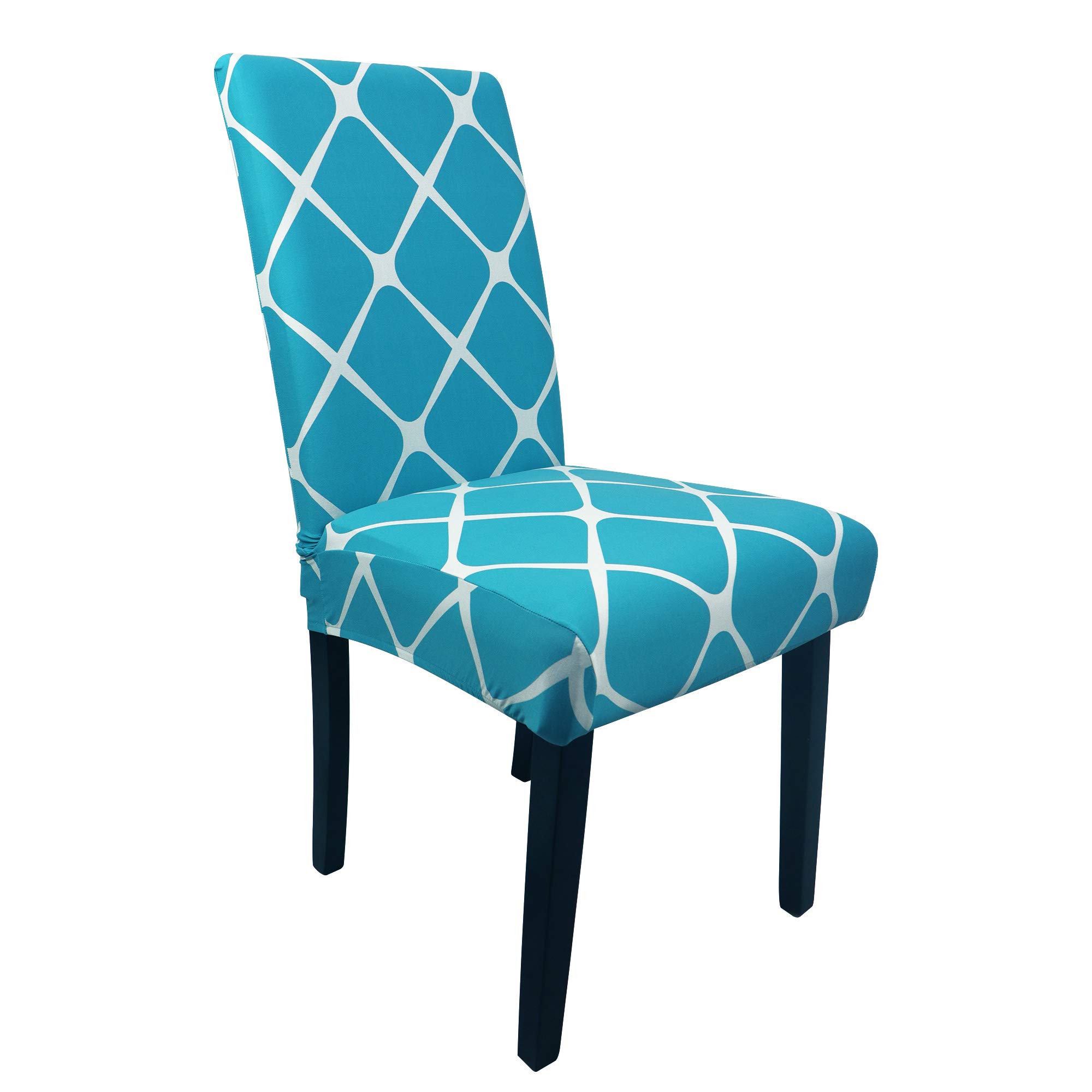 2 Pieces Stretch Washable Geometric Pattern Dining Chair Covers - Peacock Blue, Perfect for Dining Room, Kitchen, Home, Hotel, Table, Banquet Sets, and Outdoor Events