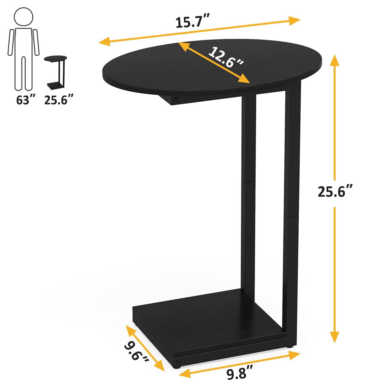 Hosfais Small C-Shaped Wood Side Table - End Table, Coffee Table & TV Tray for Small Spaces - Compact Living Room Furniture for Eating, Reading & Relaxing (Black) - Perfect for Apartments, Dorms & Cozy Homes