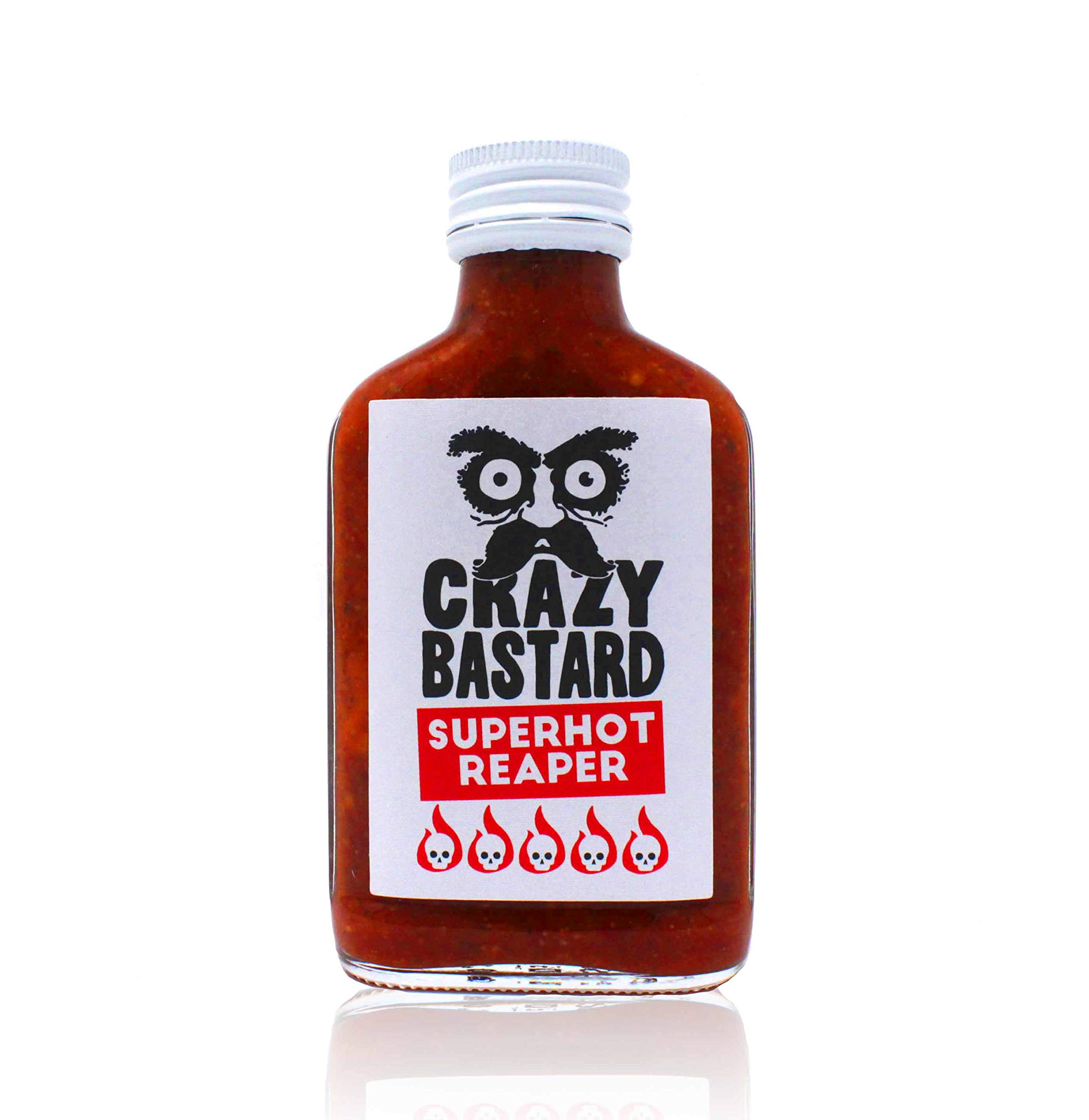 Crazy Bastard Superhot Carolina Reaper Hot Sauce - 100ml Bottle | Extreme Heat Ghost Pepper Sauce for Wings, Tacos, Burgers & Cooking