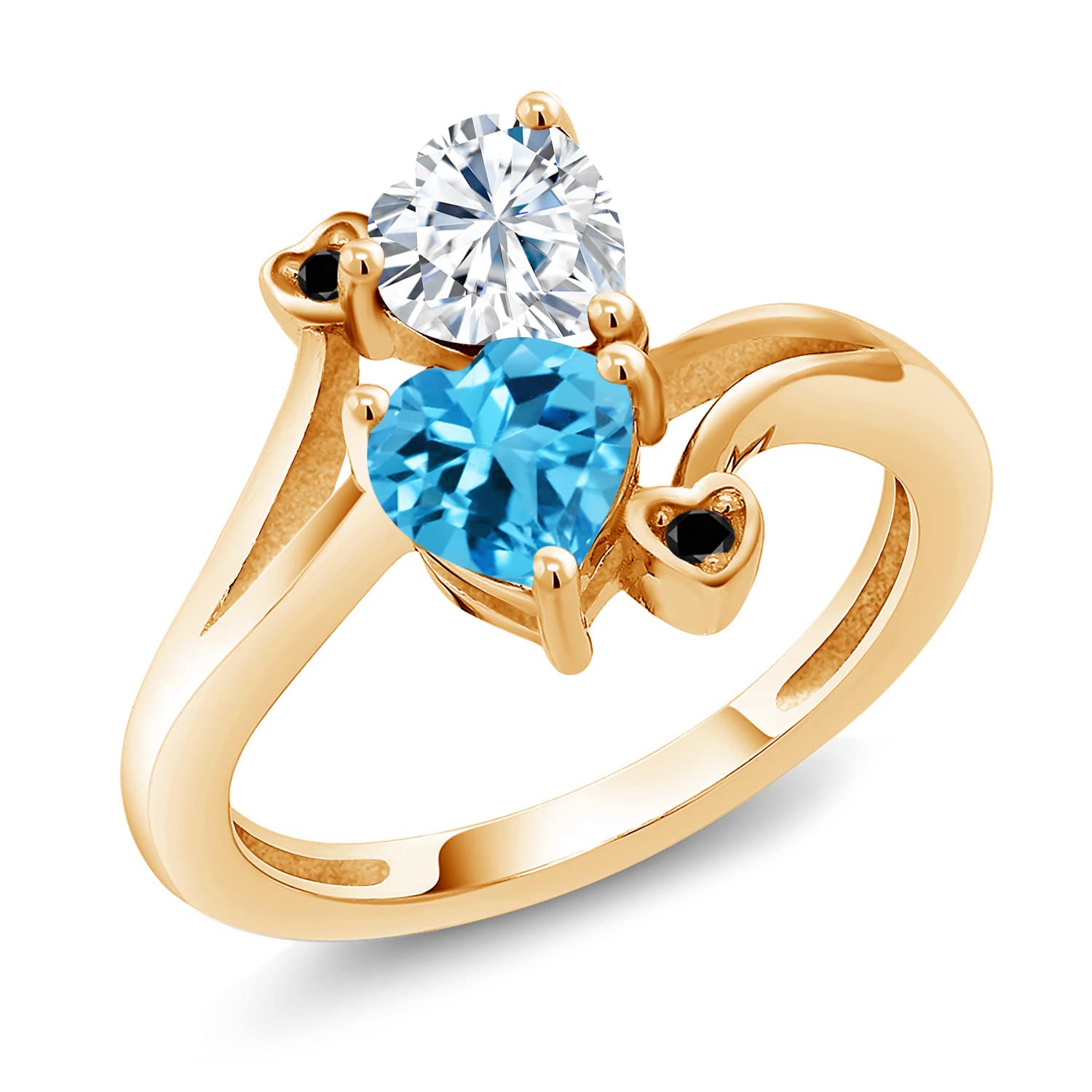 18K Yellow Gold Plated Silver Diamond Ring with Moissanite & Topaz - 1.78 Cttw Gemstone Jewelry for Women | Perfect for Engagement, Wedding & Anniversary Gifts