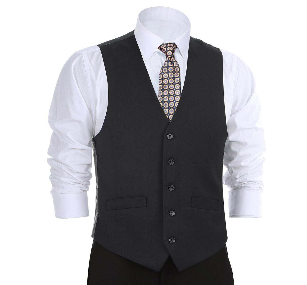 Alessandro Vitello by Renoir Black Business Suit Vest - Regular Fit Waistcoat for Men | Formal Office Wear, Wedding Attire & Professional Dress Suit