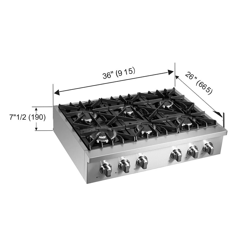 Forno Lseo 36 Inch 6 Burner Stainless Steel Gas Rangetop with Griddle (Model FCTGS5737 36) - Perfect for Home Kitchens, Restaurants & Outdoor Cooking