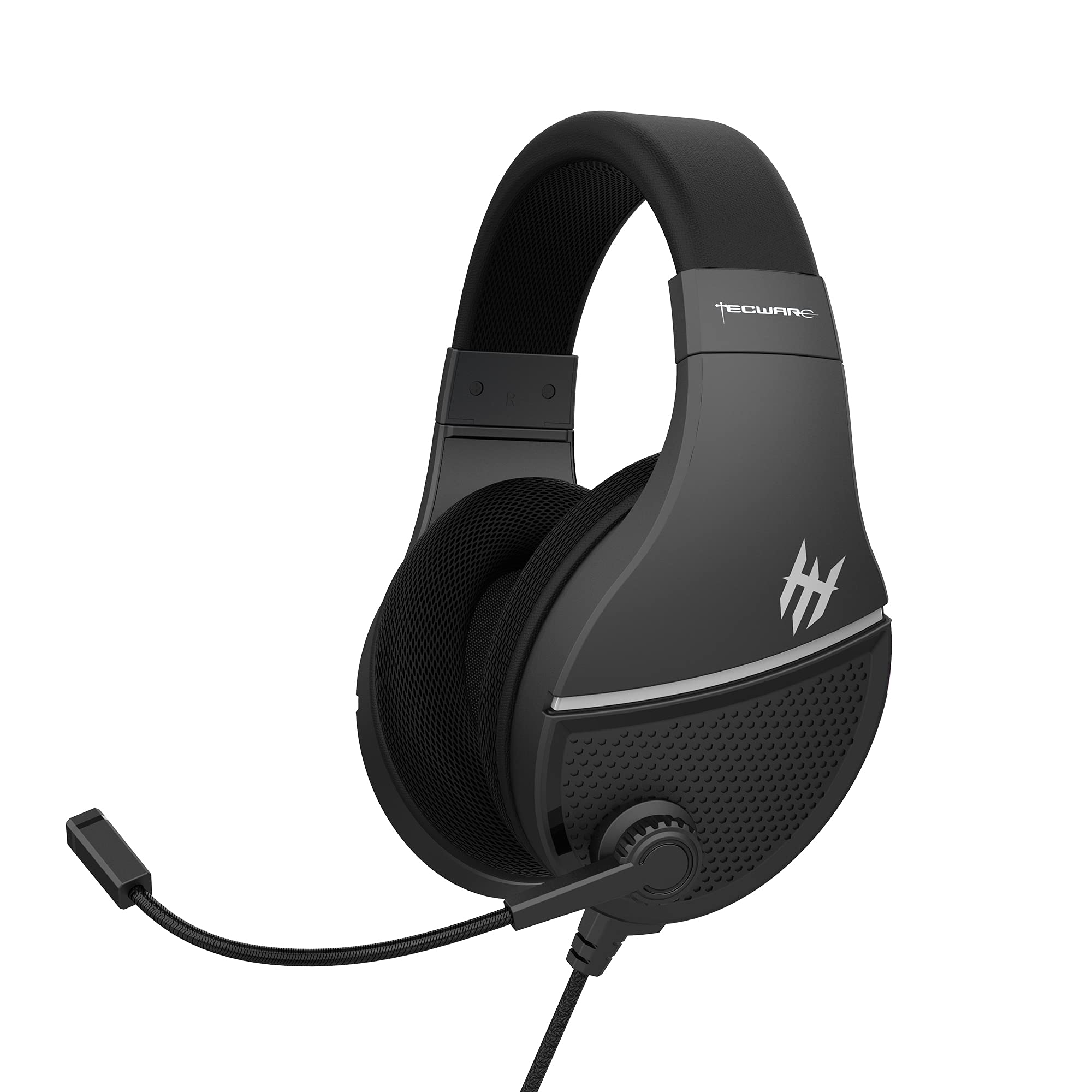 Tecware Q2 Professional Gaming Headset with Noise-Canceling Mic & Memory Foam Earpads - Wired Headphones for PC, PS4, Mobile & Tablet Gaming - Comfortable for Long Sessions (Black) - Perfect for Esports, Streaming & Online Classes