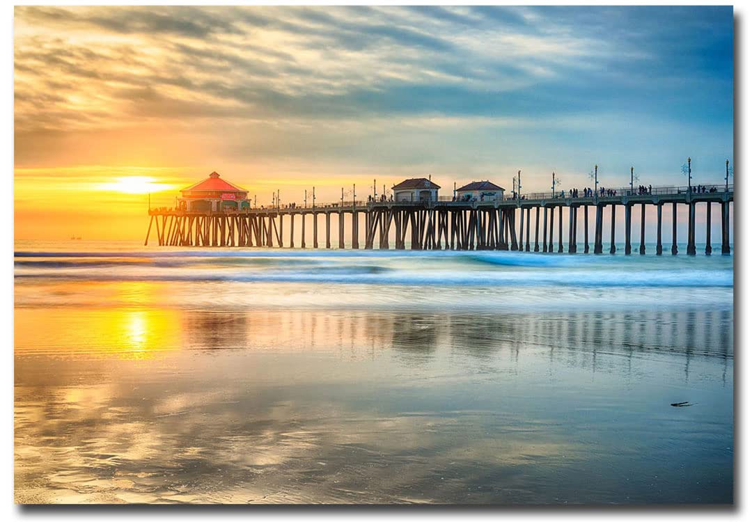 Hunting Beach Pier California Sunrise Souvenir Fridge Magnet - 2.5 x 3.5 Inch Travel Memorabilia - Perfect for Scrapbooking, Gift Giving & Home Decoration