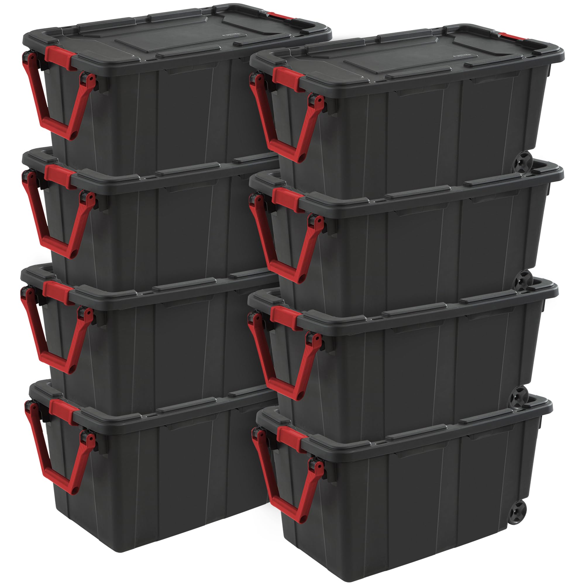 Sterilite 8-Pack 40 Gallon Storage Bins with Lids & Wheels - Heavy Duty Plastic Organizer Containers for Home, Garage, Office & Closet Organization