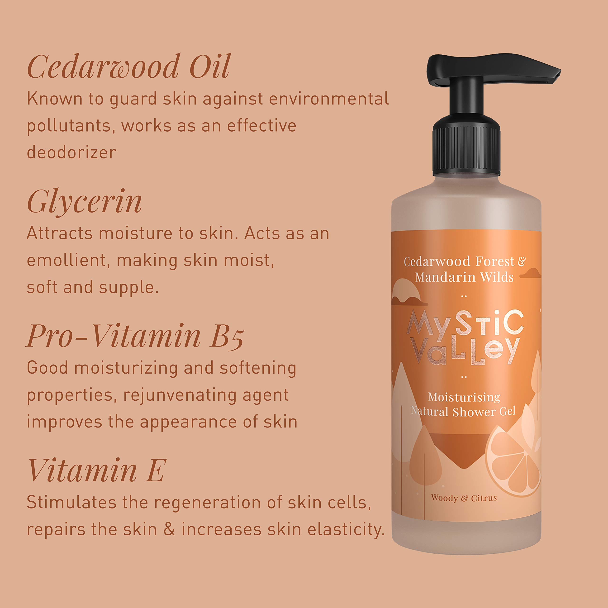 **Mystic Valley Natural Shower Gel with Cedarwood & Mandarin Essential Oils - Soap-Free Moisturizing Body Wash for Soft, Supple Skin - 350ml - Perfect for Relaxing Baths & Spa-Like Showers**