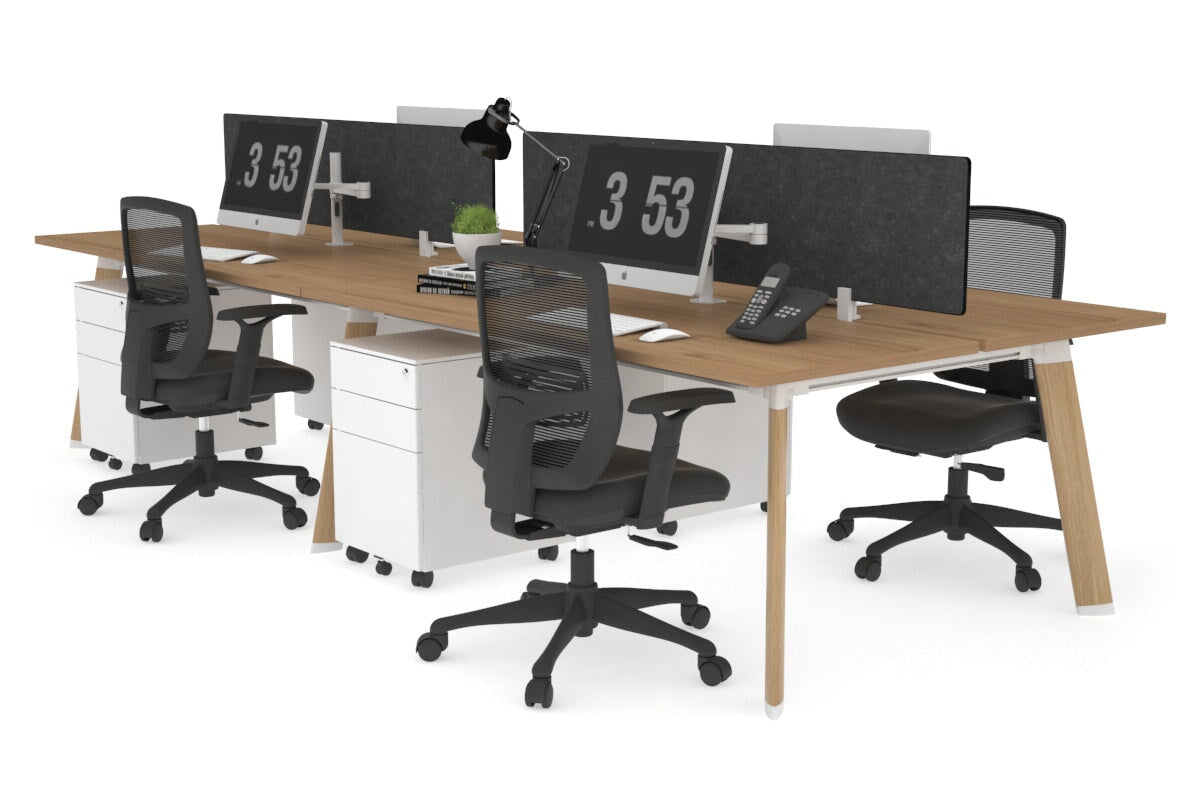 4-Person Switch Workstation with Wood Imprint Frame - 1600L x 700W Office Desk for Team Collaboration & Productivity | Ideal for Open Offices, Coworking Spaces & Home Offices