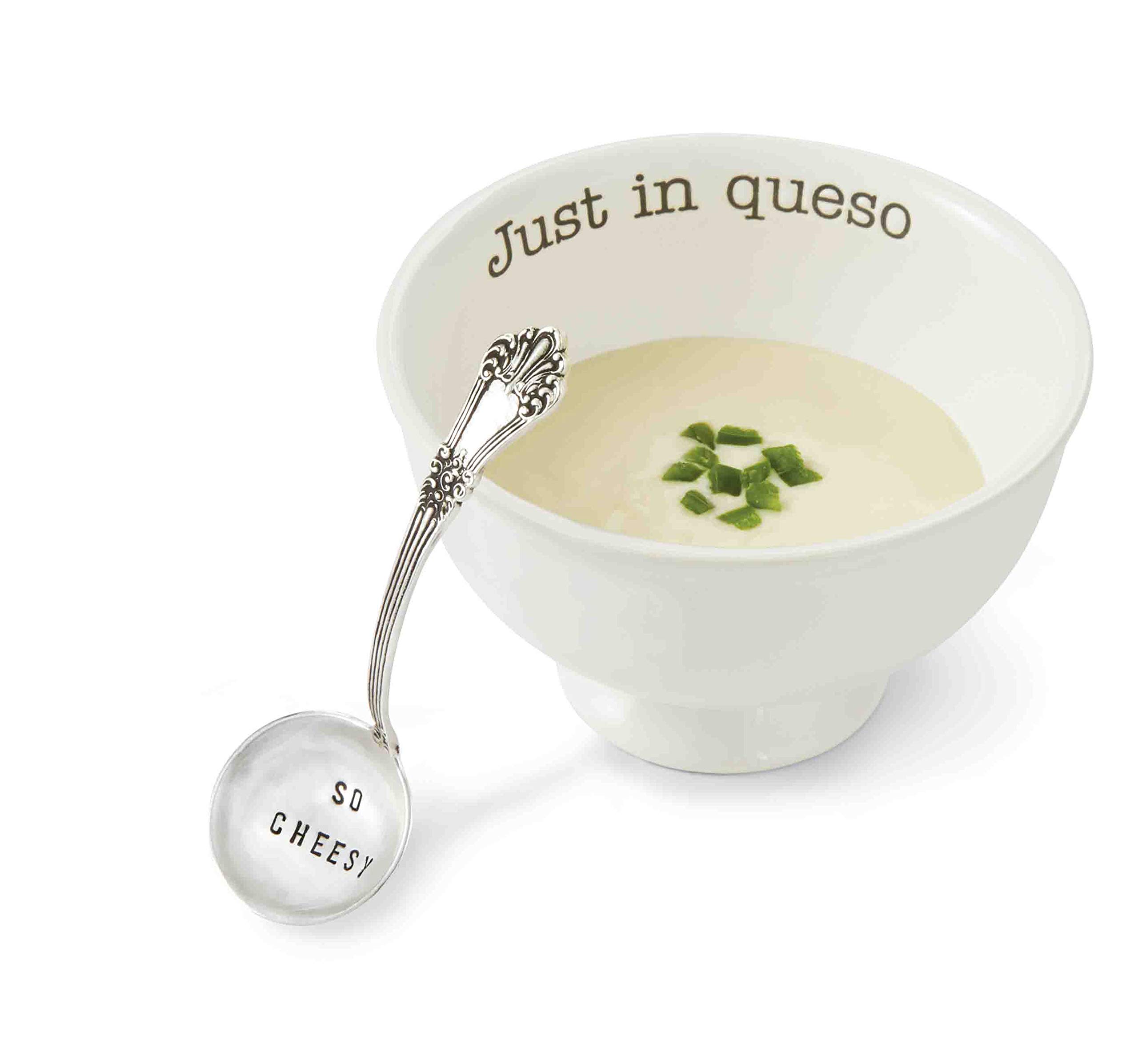 Mud Pie Just in Queso Dip Set - White Ceramic Cheese Fondue Bowl with Serving Spoons | Perfect for Parties, Game Nights & Entertaining Guests