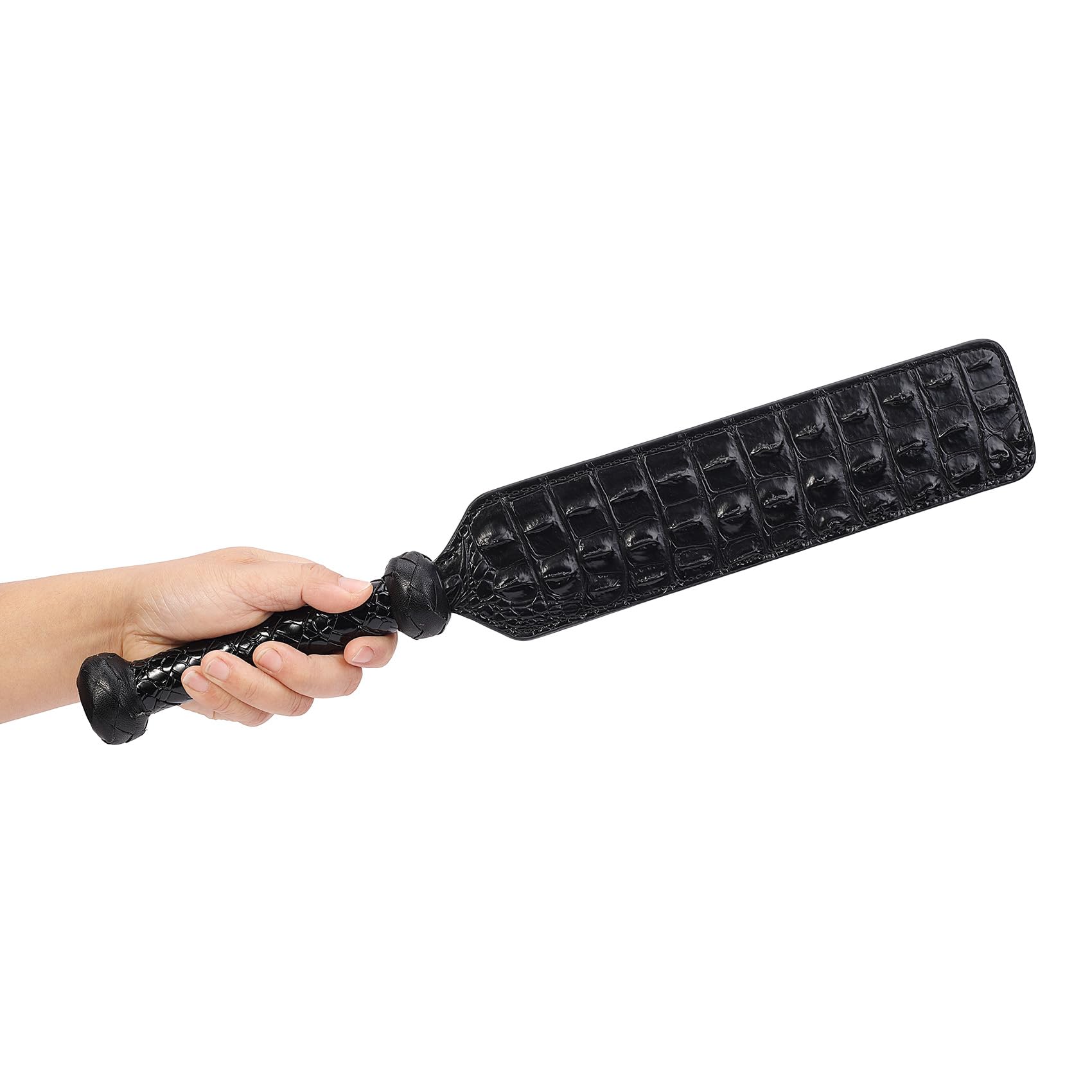 Premium Faux Crocodile Leather Spanking Paddle - 16.3 Inch BDSM Toy for Adults, Black Faux Leather Bondage Paddle Set - Perfect for Couples Play, Spanking Games & Sensual BDSM Scenes