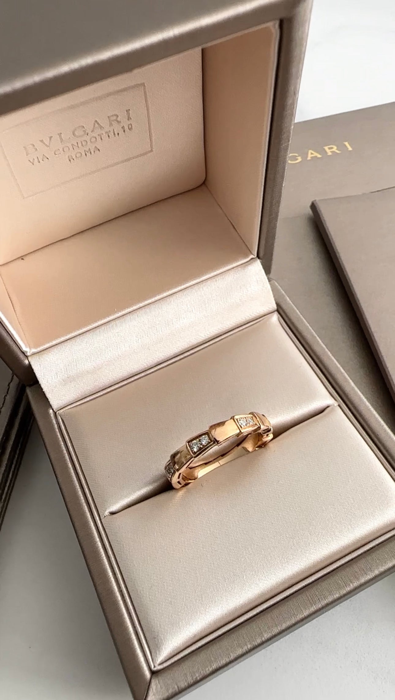 Bvlgari 18k Rose Gold Diamond Serpenti Viper Ring - Size 51 / 5.5 - Luxury Jewelry for Women, Perfect for Weddings, Parties & Special Occasions