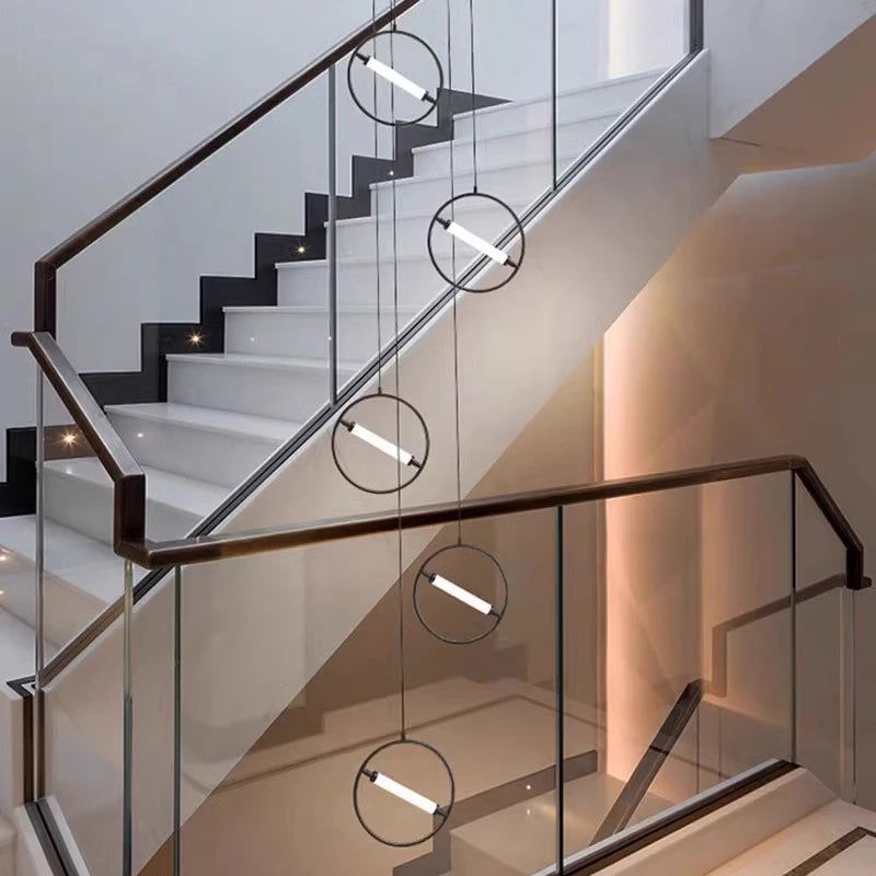 Modern LED Sphere Staircase Chandelier - Energy Efficient Dimmable Hanging Light Fixture for Home, Hotel, and Restaurant Decoration | Perfect for Foyer, Stairwell, and Luxury Interior Lighting