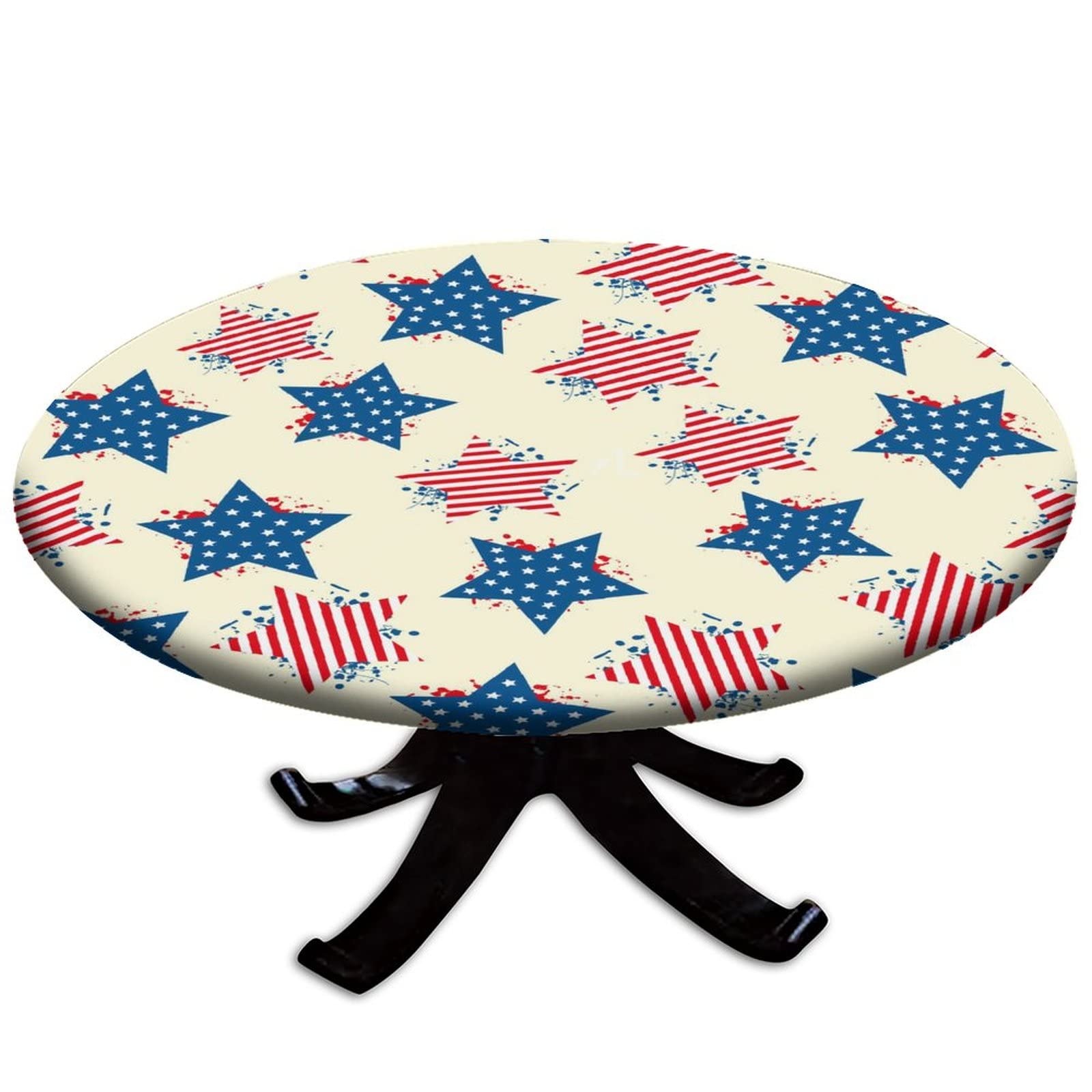 SCGOLD 5-Pointed Star Elastic Edge Round Tablecloth - Fits 52 Inch Diameter Tables for 4th of July, Independence Day, Kitchen, Cafe, Outdoor & Party Decor | Perfect for Dining Tables, Picnics, BBQs and Patriotic Celebrations
