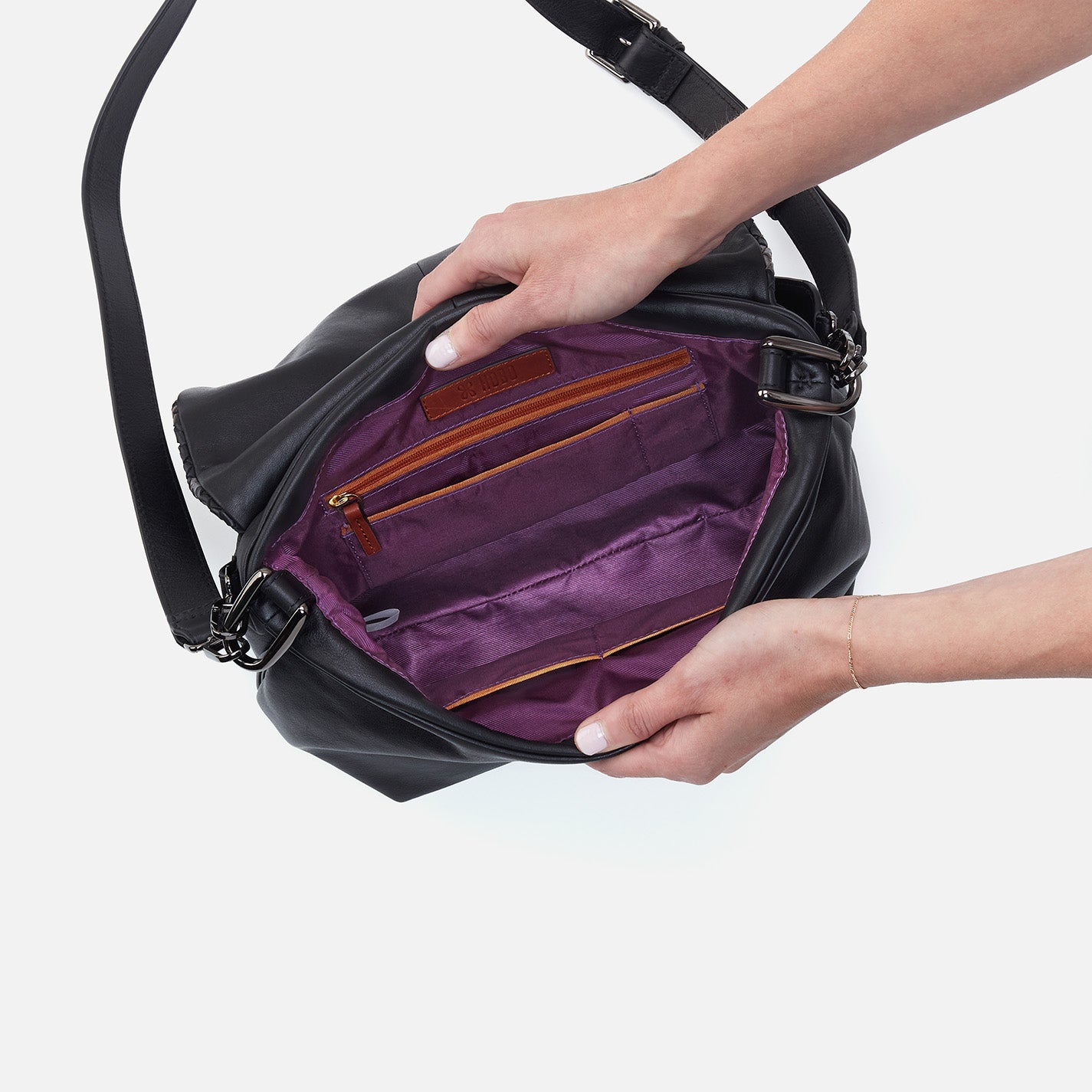 Harley Convertible Shoulder Bag - Genuine Woven Leather Crossbody Purse for Women, Black Metallic with Adjustable Strap | Perfect for Work, Travel & Everyday Use