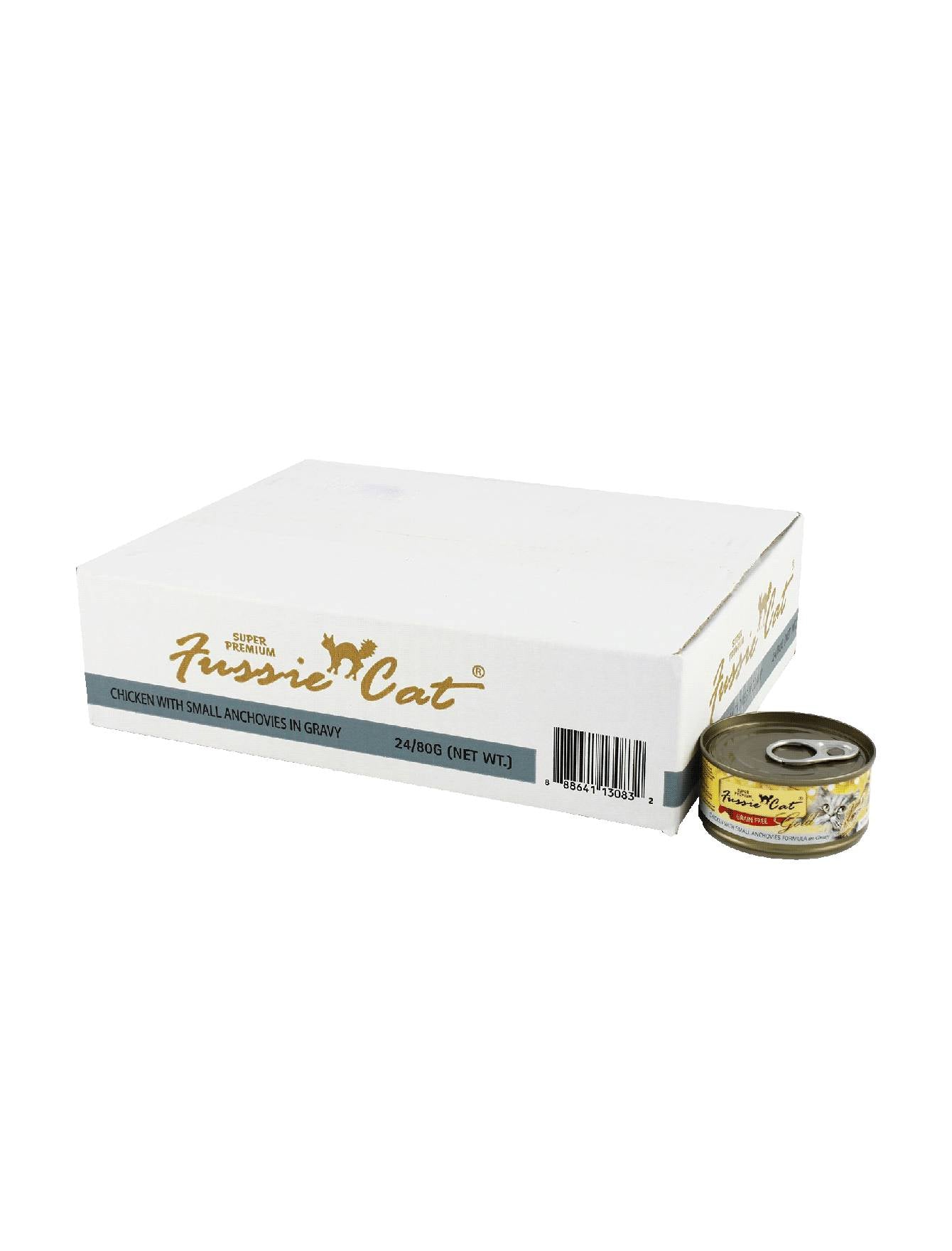 Fussie Cat Super Premium Gold Label Chicken & Small Anchovies Wet Cat Food - 80g Can, Grain-Free, High Protein for Adult & Senior Cats - Perfect for Picky Eaters & Indoor Cats
