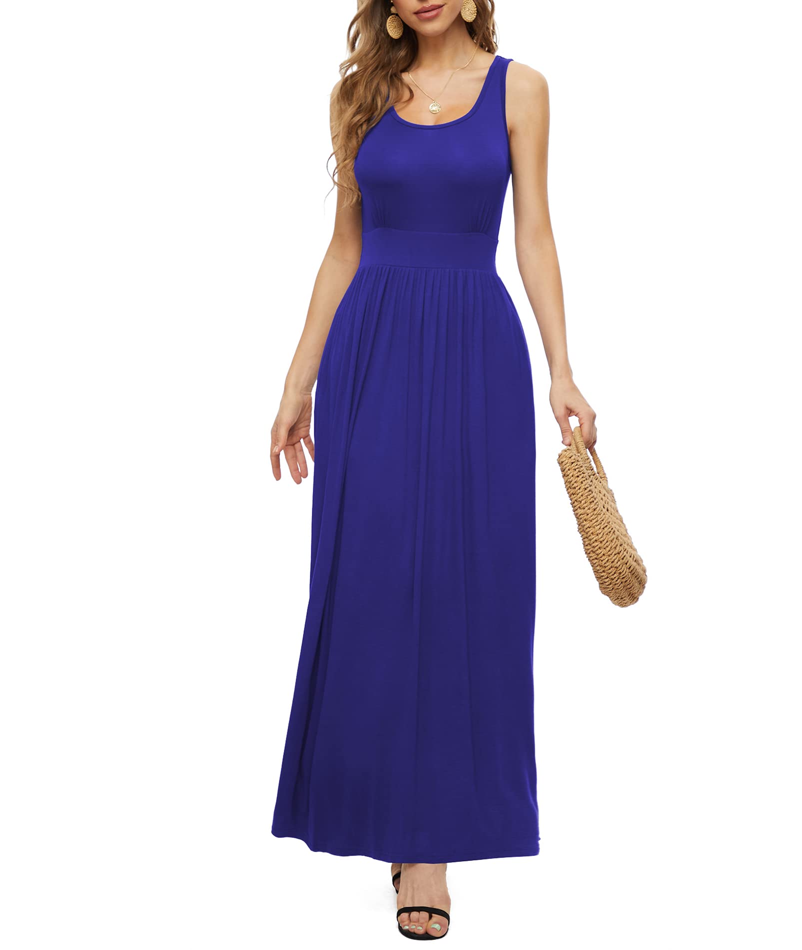 LILBETTER Women's Sleeveless Maxi Dress with Pockets - Empire Waist Casual Long Summer Dress for Beach, Vacation & Outdoor Events