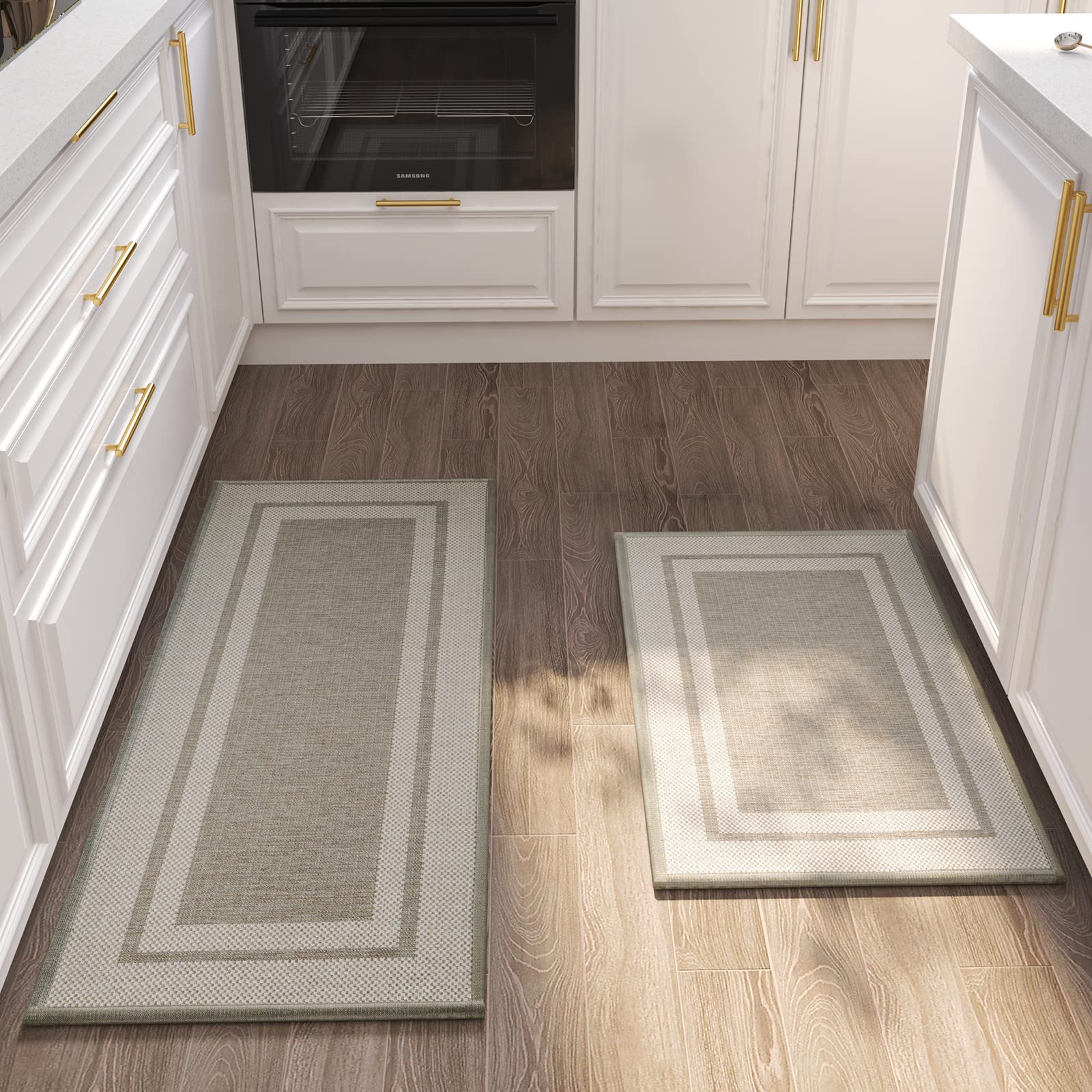 Montvoo Non-Slip Kitchen Rugs Set - Washable Absorbent Rubber Backing Floor Mats for Kitchen, Hallway & Laundry Room - Perfect for in Front of Sink (20