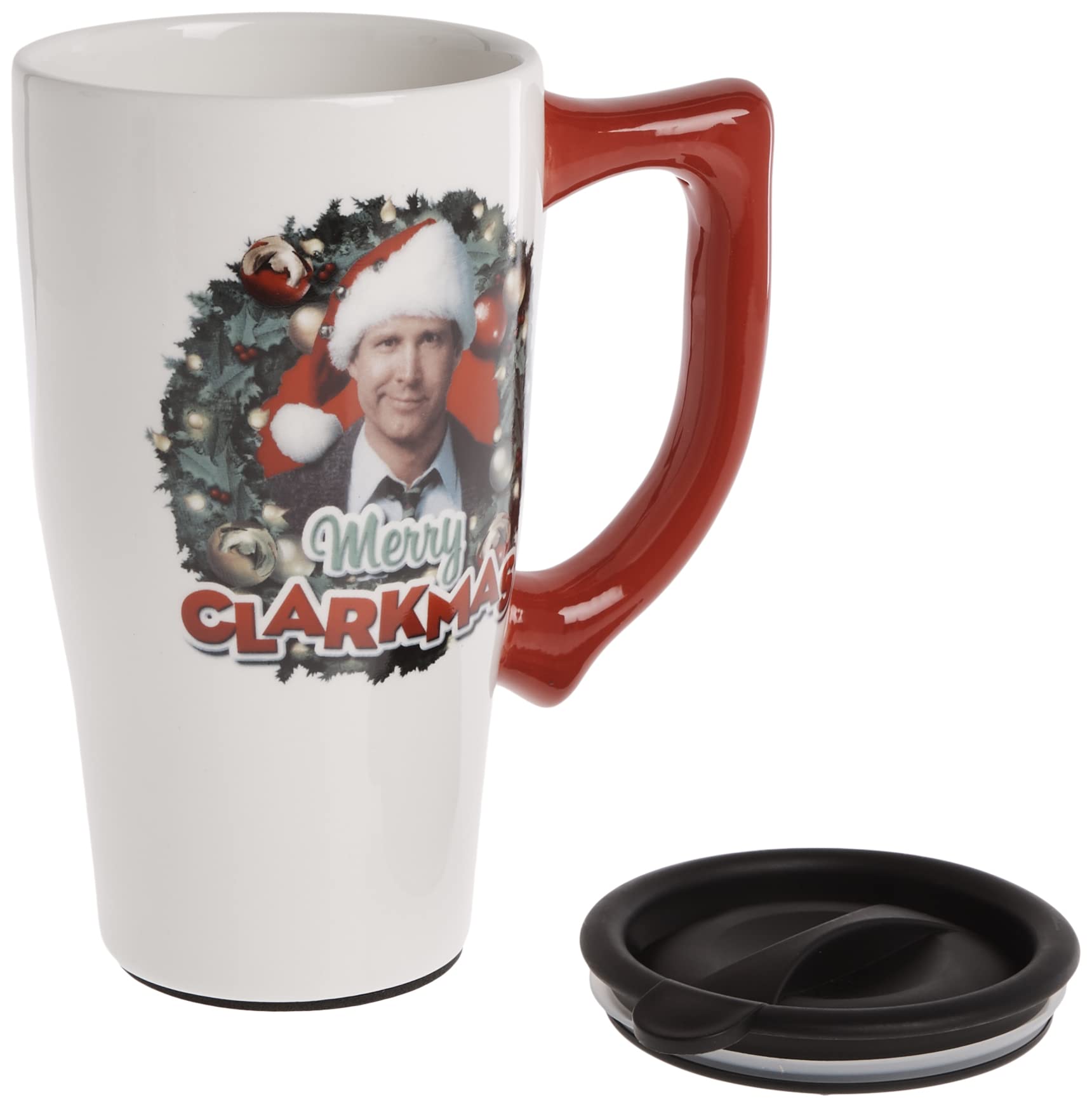Merry Clarkmas Ceramic Travel Mug - Insulated Coffee Cup with Lid - Perfect for Christmas Gifts, Office Use & Travel