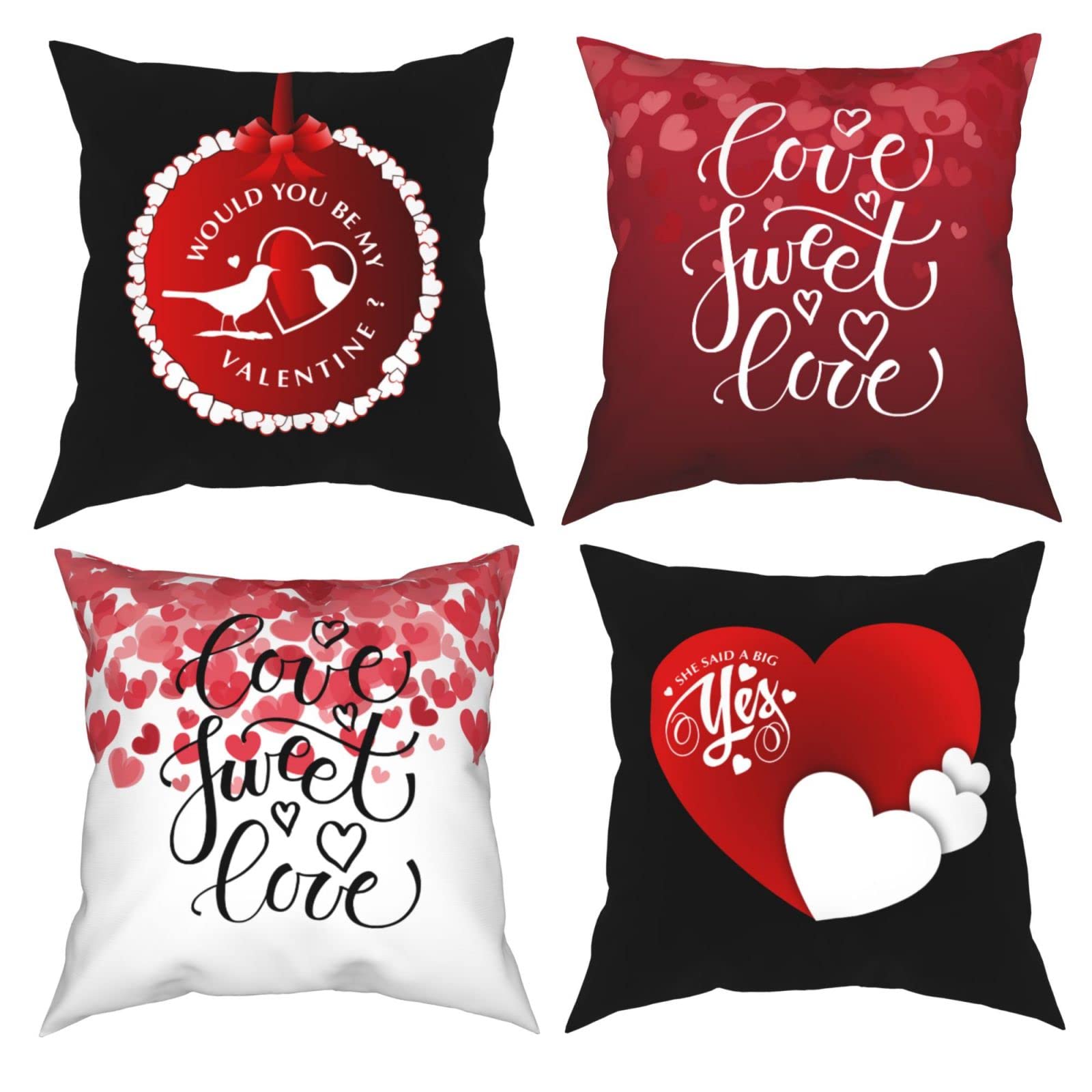 Valentine's Day Love Heart with Birds Throw Pillow Cover 20x20 Inches - Decorative Cushion Case for Sofa, Bedroom, Living Room - Perfect for Romantic Home Decor & Couples Gift