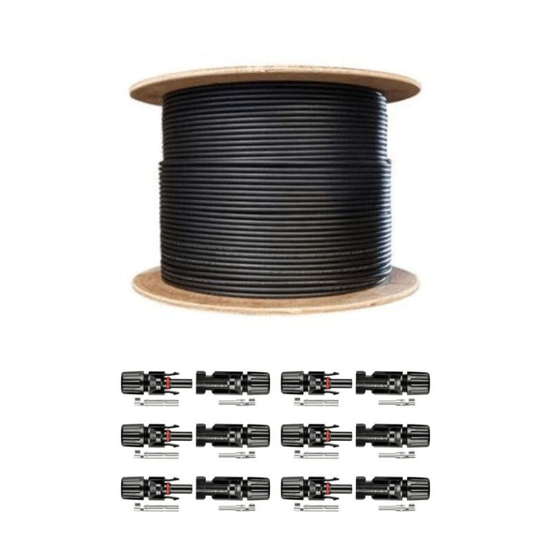 2 x 500 Ft. Solar PV Reel Kit (Red & Black) with PV Connector Ends | 1000 Ft. 600V PV Extension Wire for Solar Panels | Perfect for Off-Grid Solar Systems, RV & Marine Applications