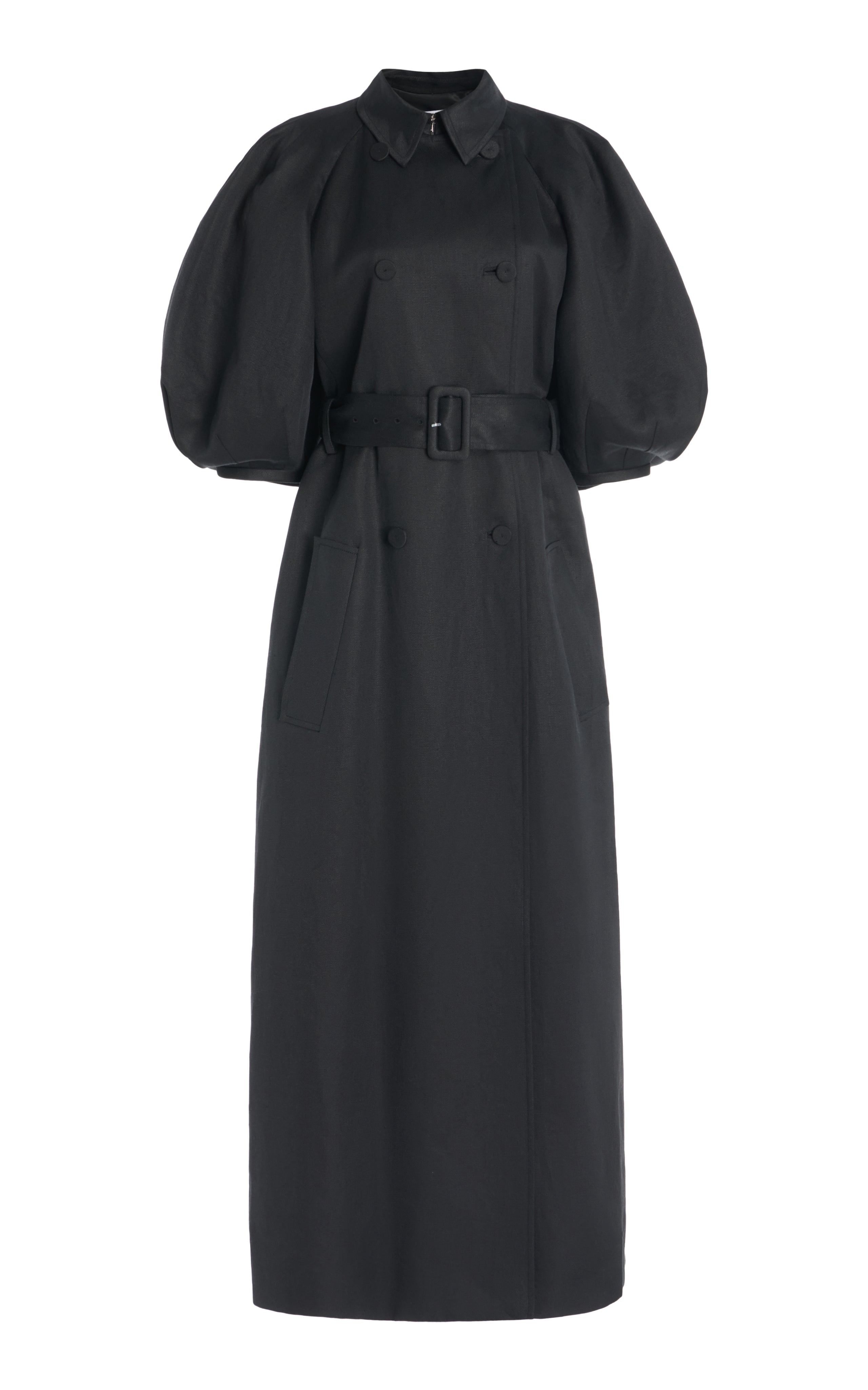Iona Black Textured Linen Trench Coat for Women - Classic Waterproof Long Coat for Fall & Winter, Perfect for Office, Travel and Formal Occasions