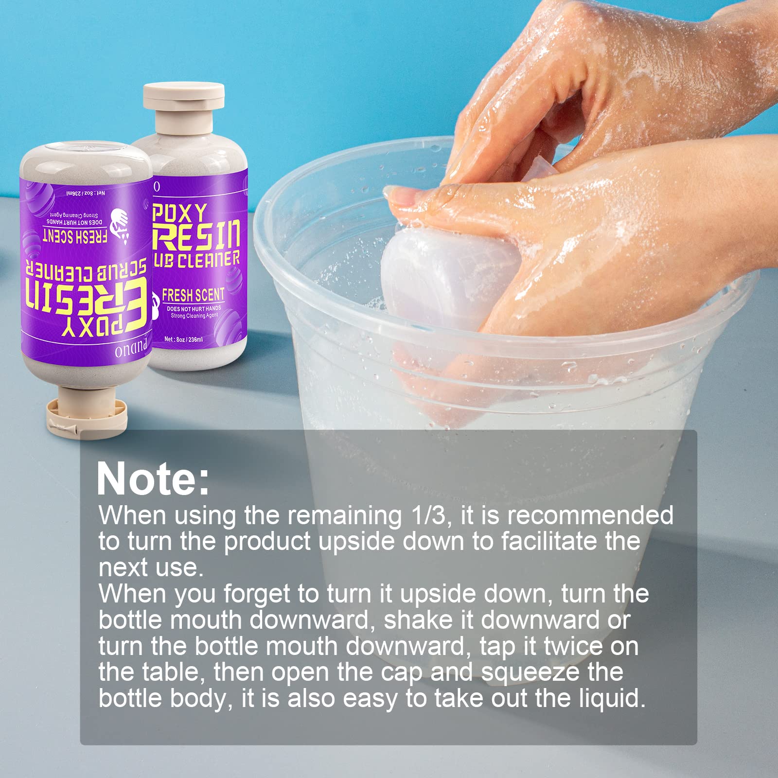Puduo Resin Cleaner & Water Softener - Epoxy & UV Resin Remover Tool for Resin Molds - 8 oz Hand Scrub Soap for Artists & DIY Craft Projects - Perfect for Jewelry Making, Resin Art & Home Decor Cleaning