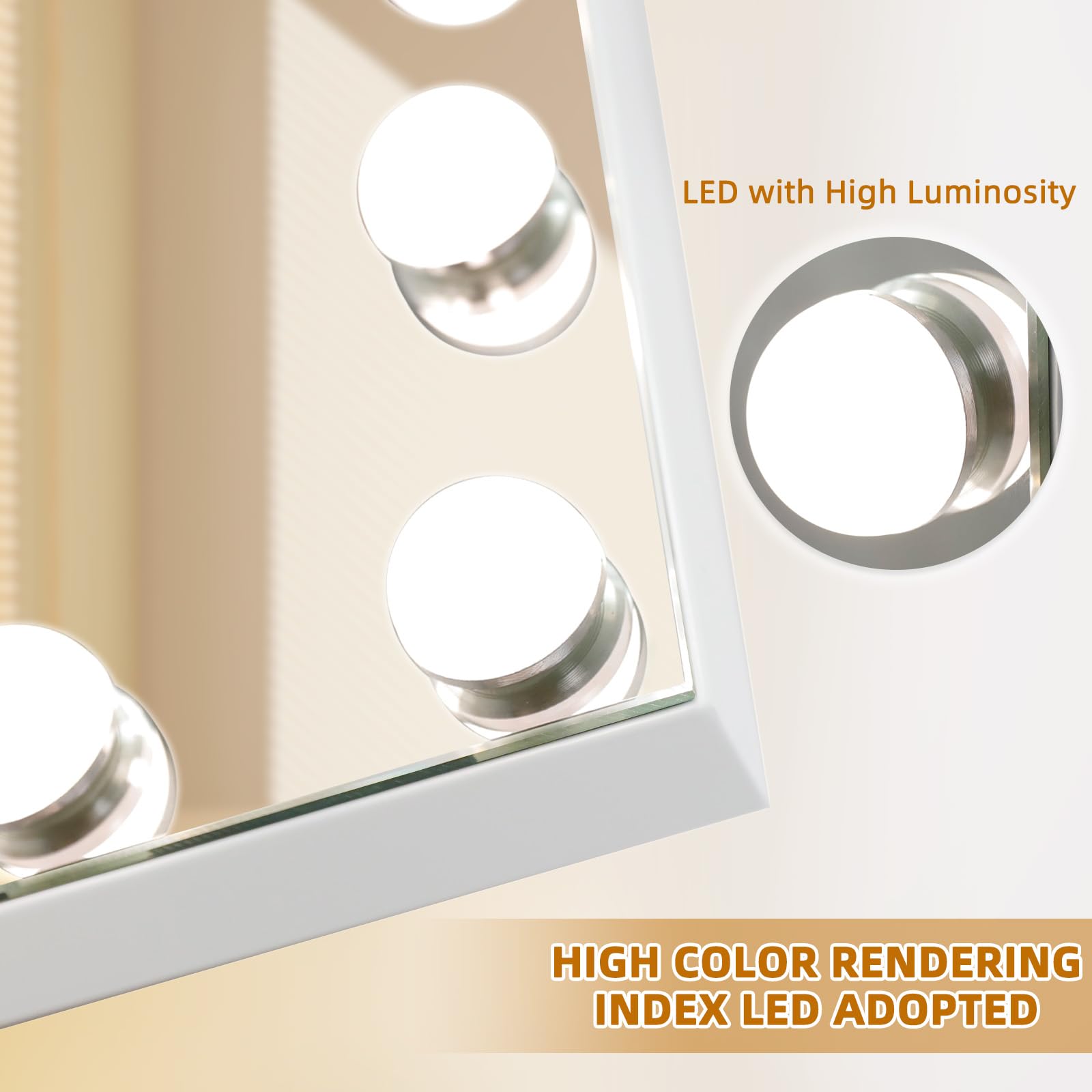 FENCHILIN Hollywood Vanity Mirror with Lights - 14 Dimmable LED Bulbs, 3 Color Modes, Touch Control for Makeup & Skincare - Perfect for Dressing Room, Bedroom & Bathroom (White)