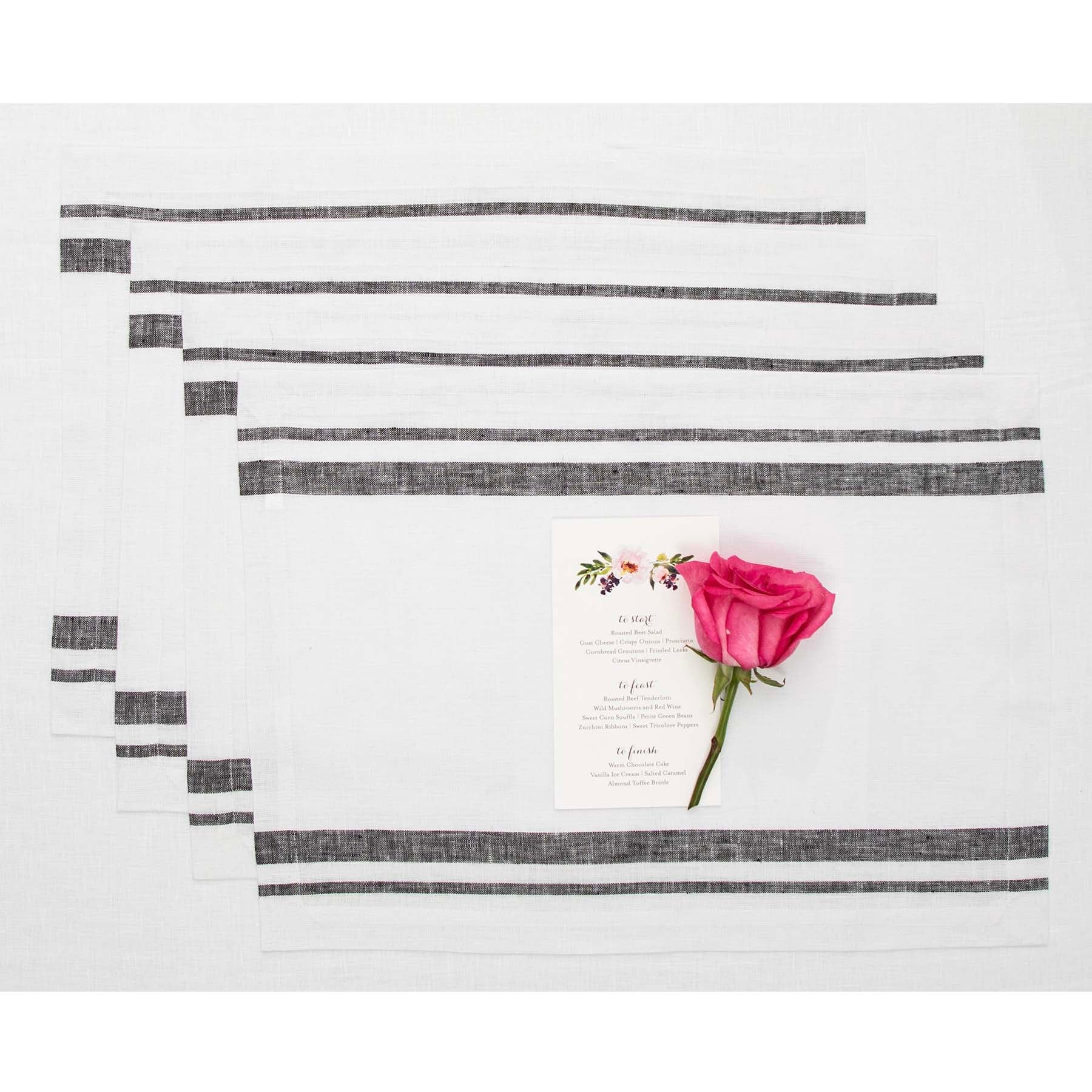French Striped Cotton Placemats Set of 6 - Elegant Table Decor for Dining Room, Kitchen & Party Settings - Washable & Durable Table Mats for Everyday Use & Special Occasions