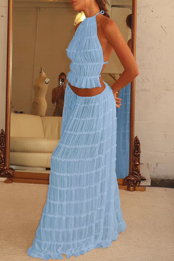 Versatile Vintage Pleated Drawstring Waist Tiered Maxi Skirt for Women | Boho Chic Flowy Long Skirt | Perfect for Casual Outings, Beach Vacations & Summer Festivals