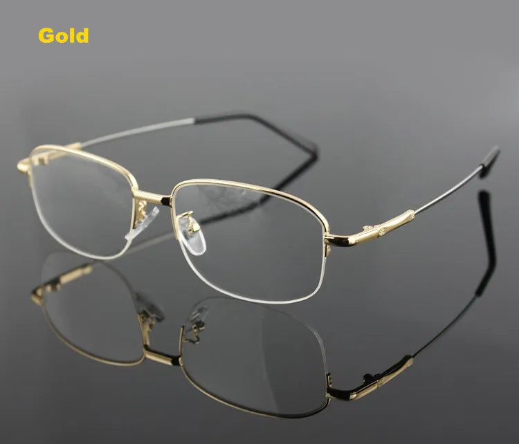 Brightzone Men's Semi-Rimless Square Oval Titanium Alloy Eyeglasses Frame - Lightweight & Durable for Work, Reading & Fashion